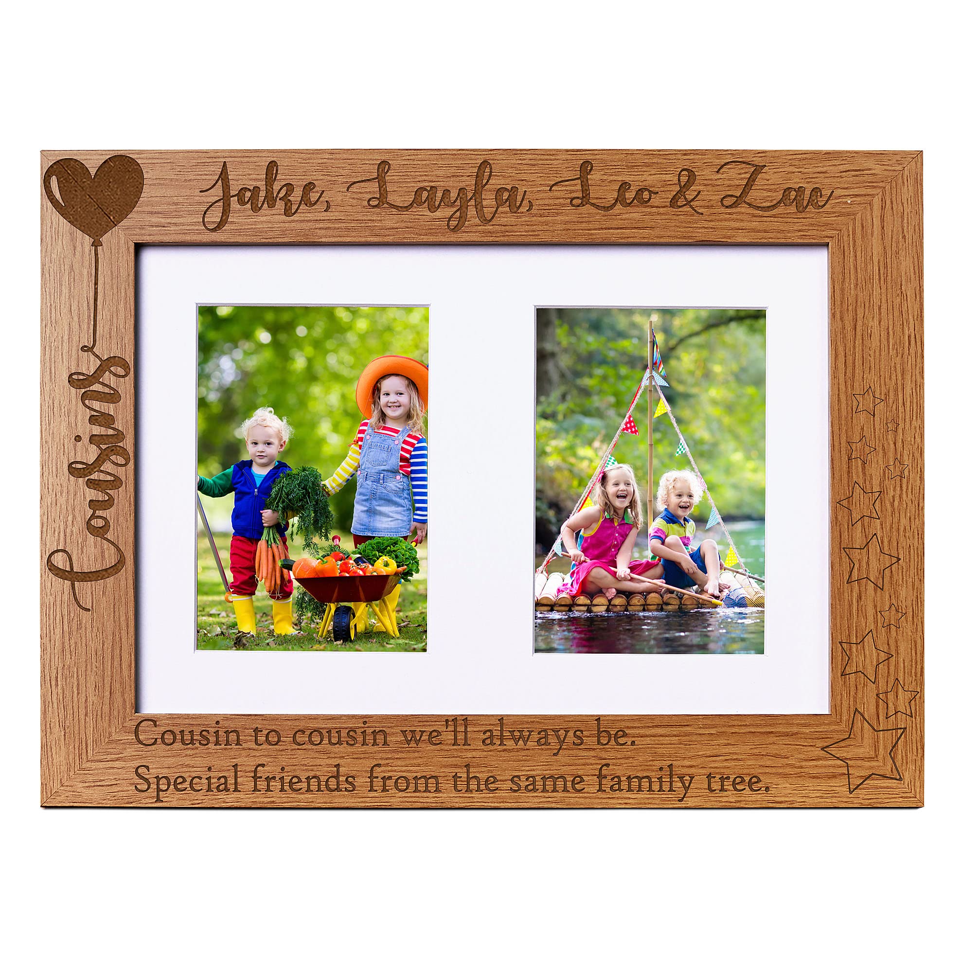 Ukgiftstoreonline Brown Personalised Cousins Double Wooden Photo Frame 2 X 6" X 4" Photo Capacity