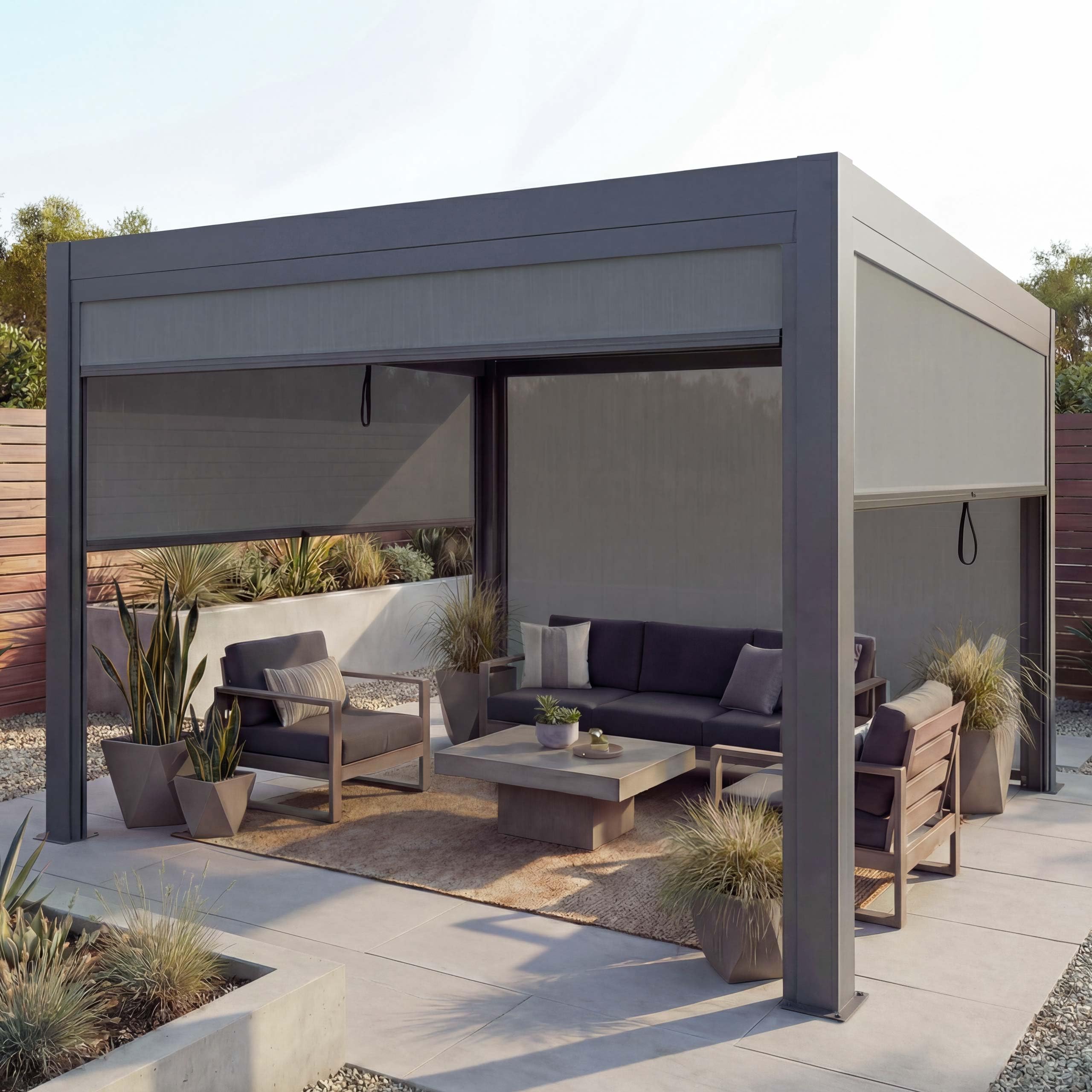 Mendler Pergola HWC-L46 mit Seitenwand Alu 3x4m - anthrazit