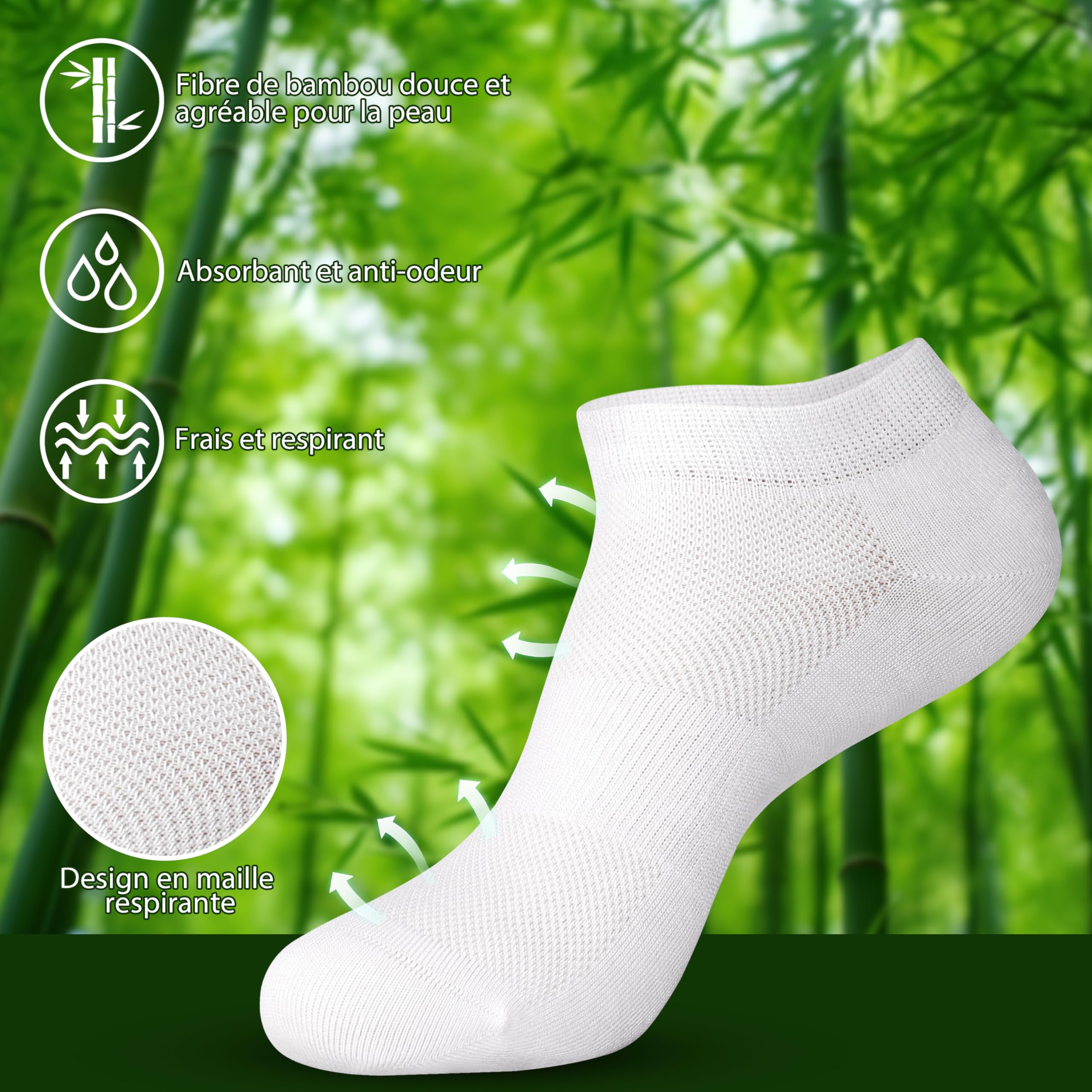 Jeasona Lot de 8 paires de chaussettes en bambou pour diabétiques - Pour femme - Sans caoutchouc - Taille 35-42