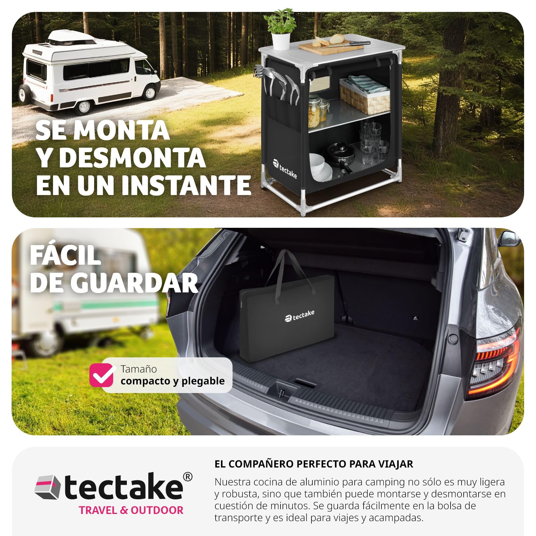 TecTake® Cocina de Camping Plegable, Ligera, con Bolsa de Transporte, Accesorios de Cocina, Mesa Plegable Camping, Armario Cocina Camping, Mueble Cocina Camping, Mesa de Camping