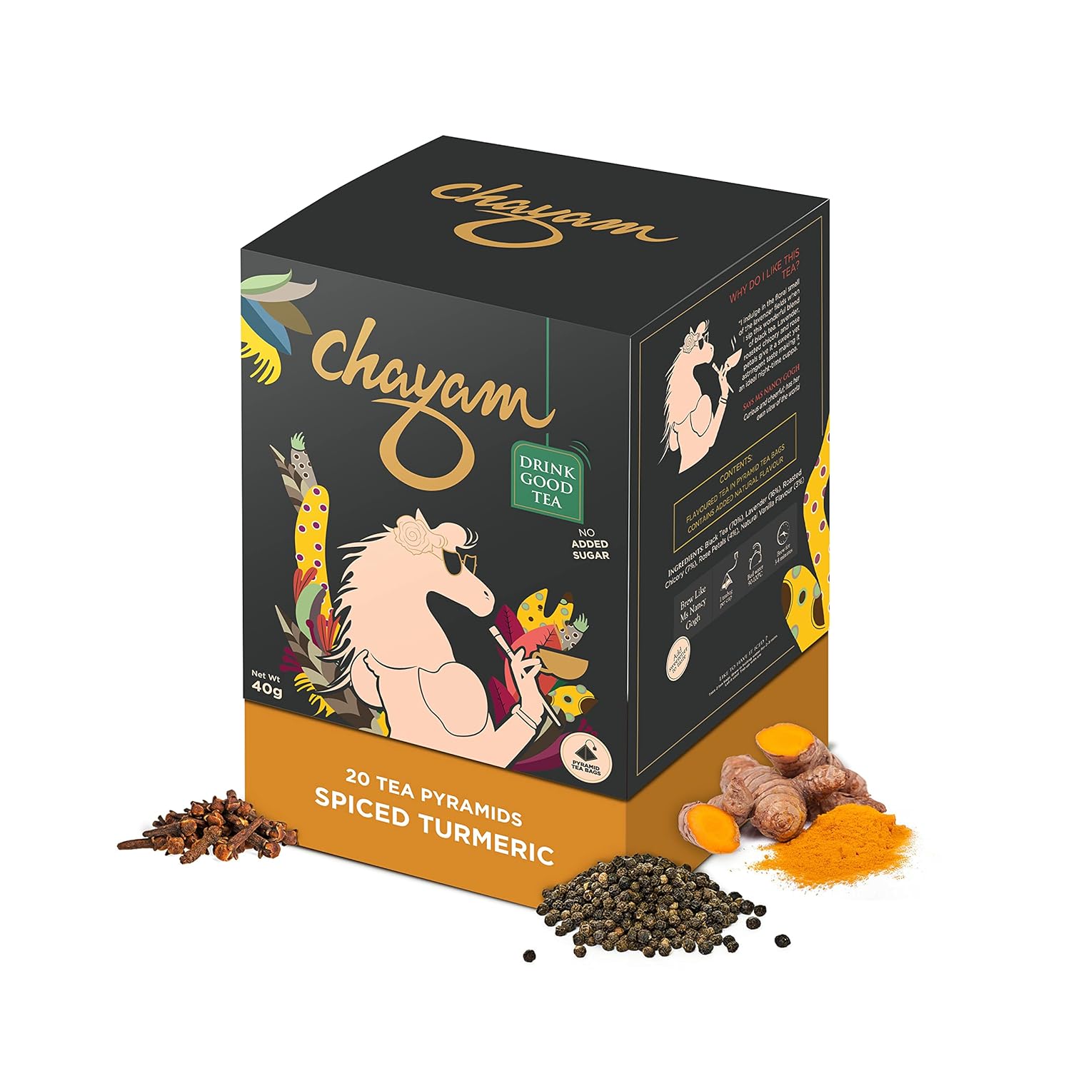 CHAYAM Spiced Turmeric Herbal Tea Bags | 20 Pyramid Tea Bags | Herbal Blend with Turmeric, Ginger, Lemongrass, Clove, Black Pepper & Bergamot | Caffeine-Free | Detox & Immunity Support Tea