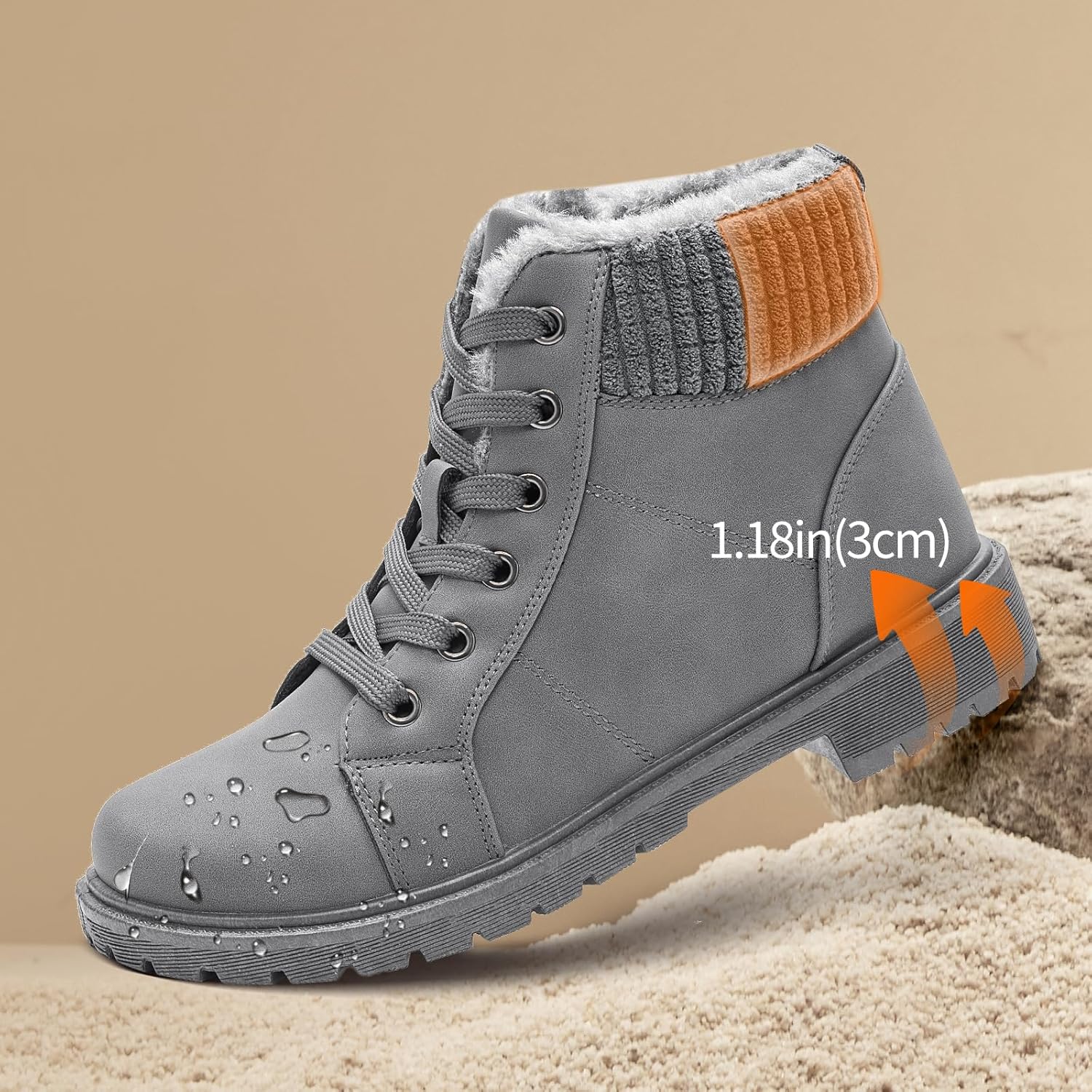 Uoidru Combat Boots For Women Ankle Booties Black Winter Snow Boots White Lace Up Boots Comfort Fuzzy Boot Side Zipper Short Boots - Image 4