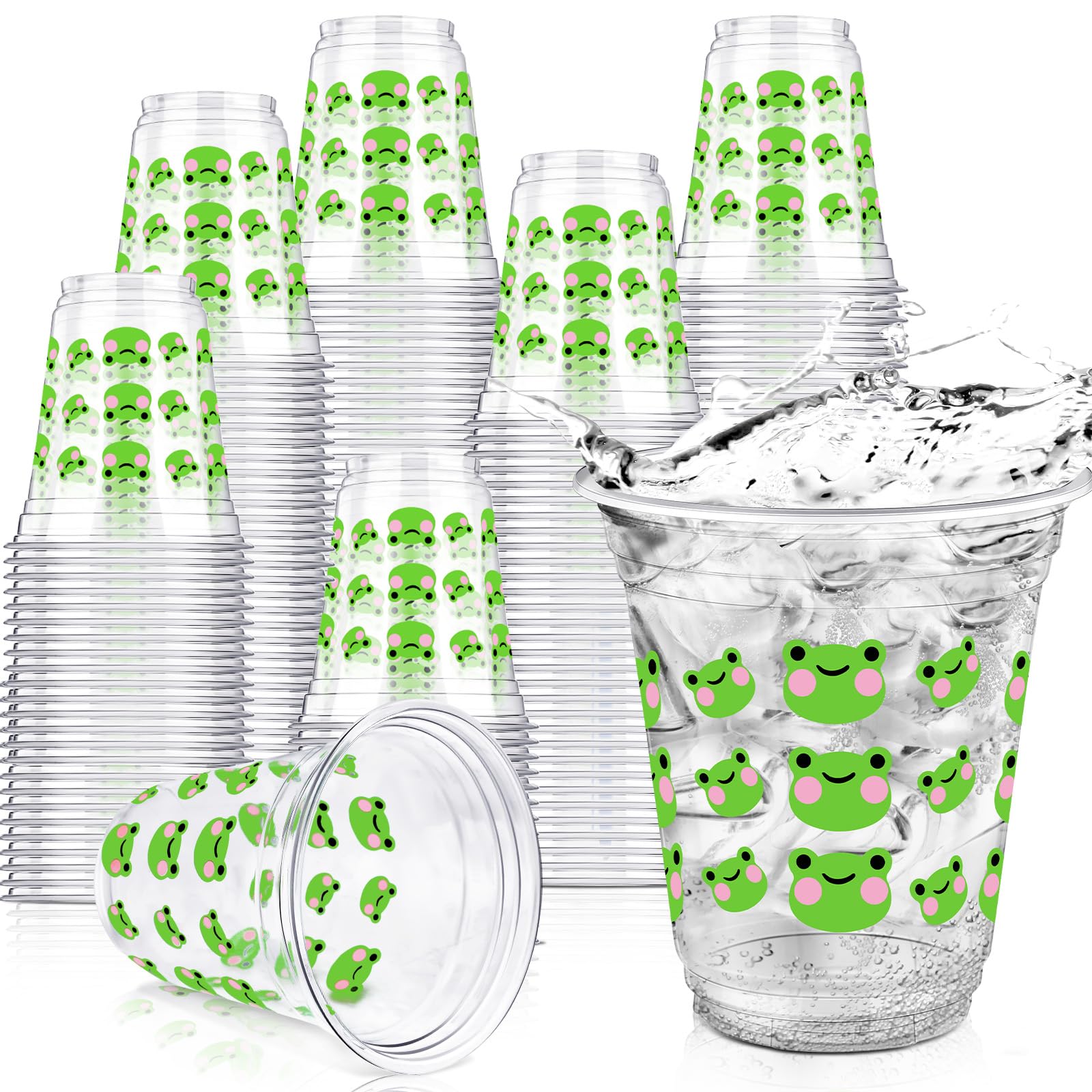 Yuxung 50 Pcs Frog Snack Cups 12 oz Frog Plastic Cups Cute Green Tumbler for Baby Shower Birthday Party Supplies