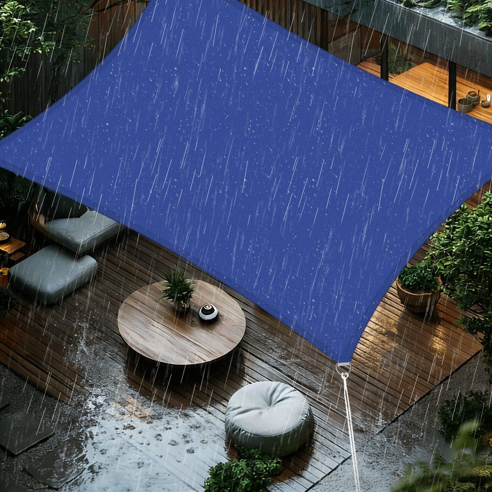 Sun Shade Sail 3x5m Rectangle Waterproof PES Polyester 98% UV Block Sunscreen Awning Canopy for Outdoor Garden Patio Yard Lawn Party, Royal Blue