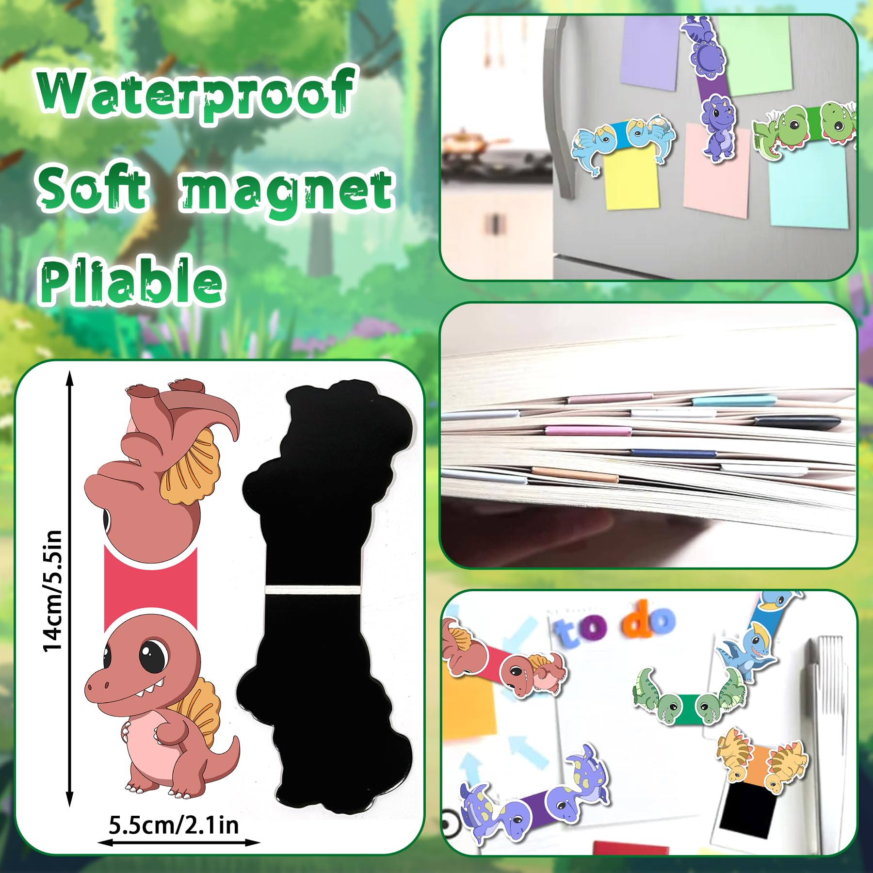 12 Segnalibri Magnetici Dinosauri Colorati - Marcatori Pagina Per Studenti, Lettori E Insegnanti