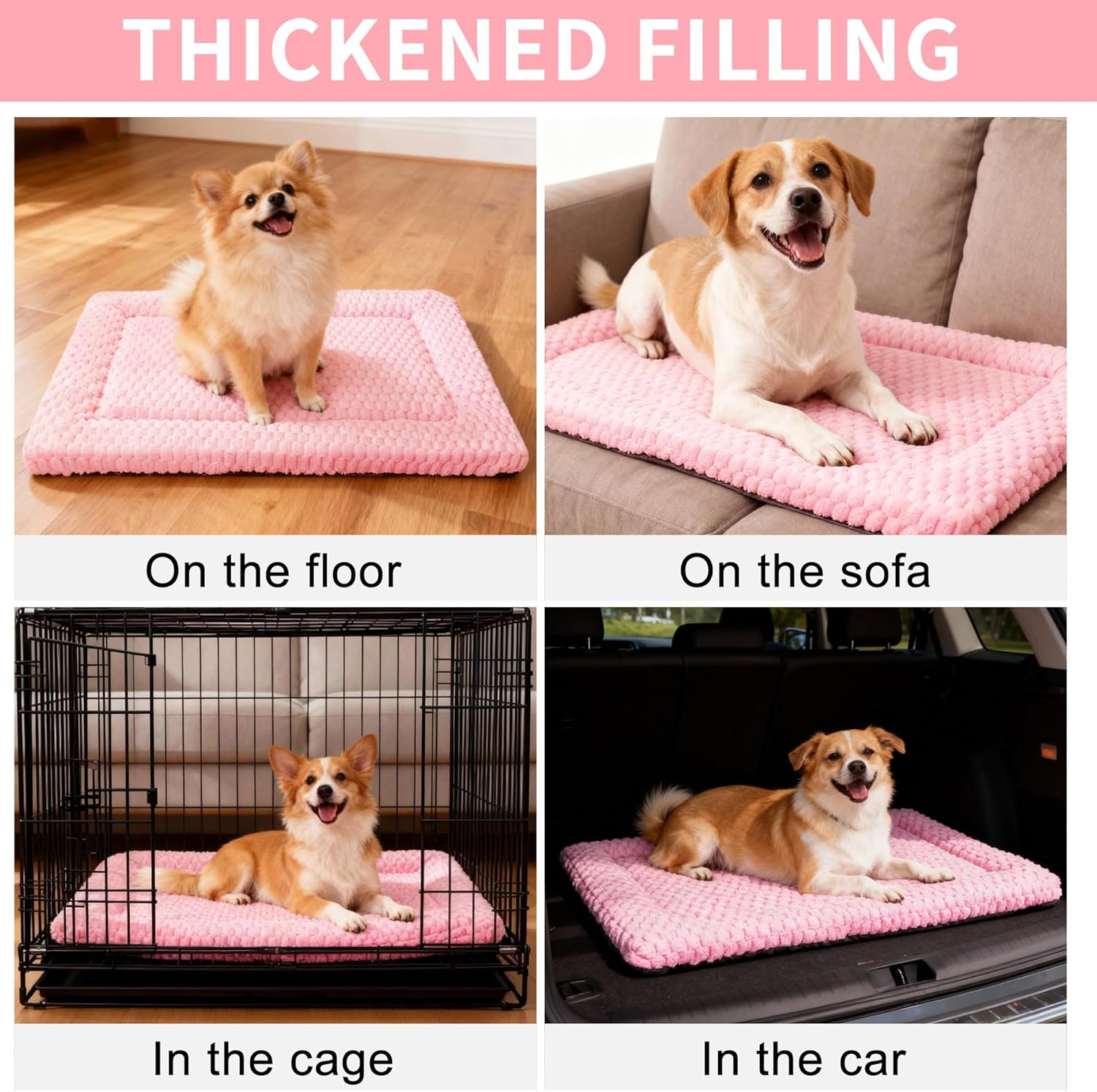 Dog Bed Mat,Reversible & Ultra Soft Kennel Pad-Machine Washable Pet Bed for Dogs & Cats-All-Weather Crate Liner for Crates,Carriers & Travel (Pink, 30" L x 20" W x 1.5" Th)