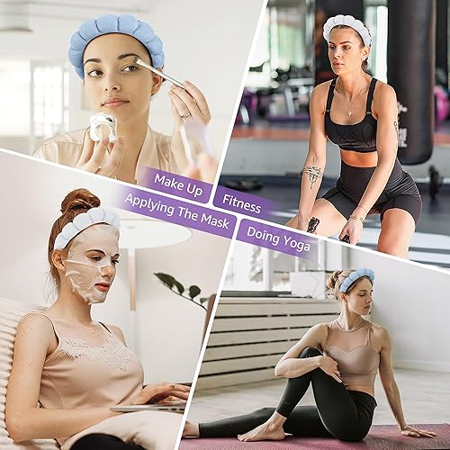 Miniatura 6 de DiyJibb Diademas de spa para mujeres y damas, paquete combinado de diadema de maquillaje hinchada, juego de 2 bandas de tela de toalla para el