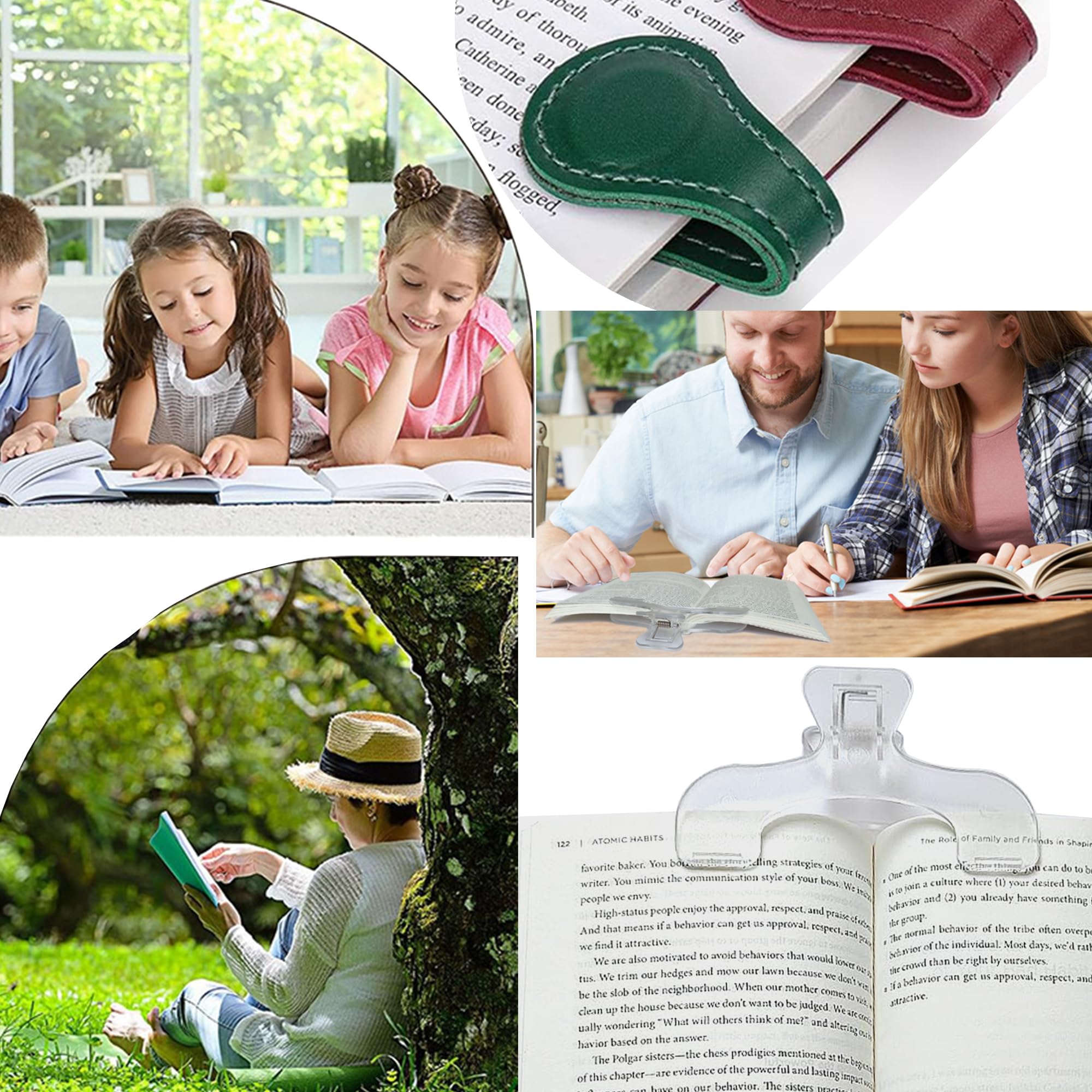 2 transparente Lesebuchhalter mit 4 magnetischen Leder-Lesezeichen-Kombinationsset, doppelseitiger magnetischer Lesezeichen-Halter, geeignet für Leser, Männer, Frauen, Studenten, Lehrer