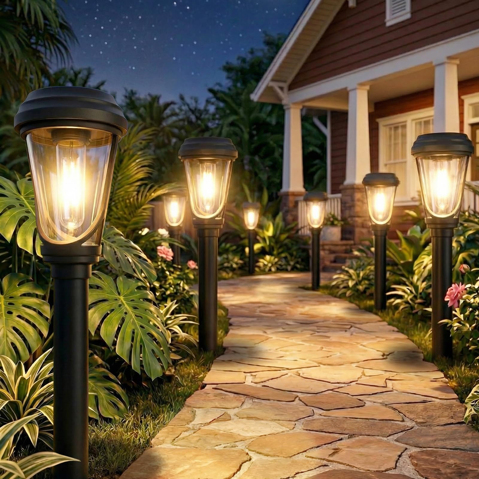 Bzavor 8 lampade solari per esterni da giardino, 3000 K, luce bianca calda, lampade solari da giardino, IP65, impermeabili, per esterni, terrazze, sentieri