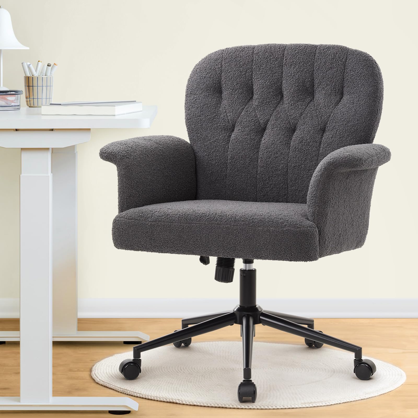 IWMH Chaise de Bureau Ergonomique Accoudoirs Velours Chaise Coiffeuse Gris