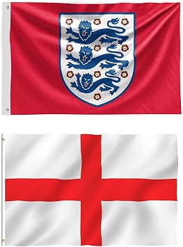 England Football Flags, 5ft x 3ft, with Eyelets, Set of 2, Lion and St George Designs