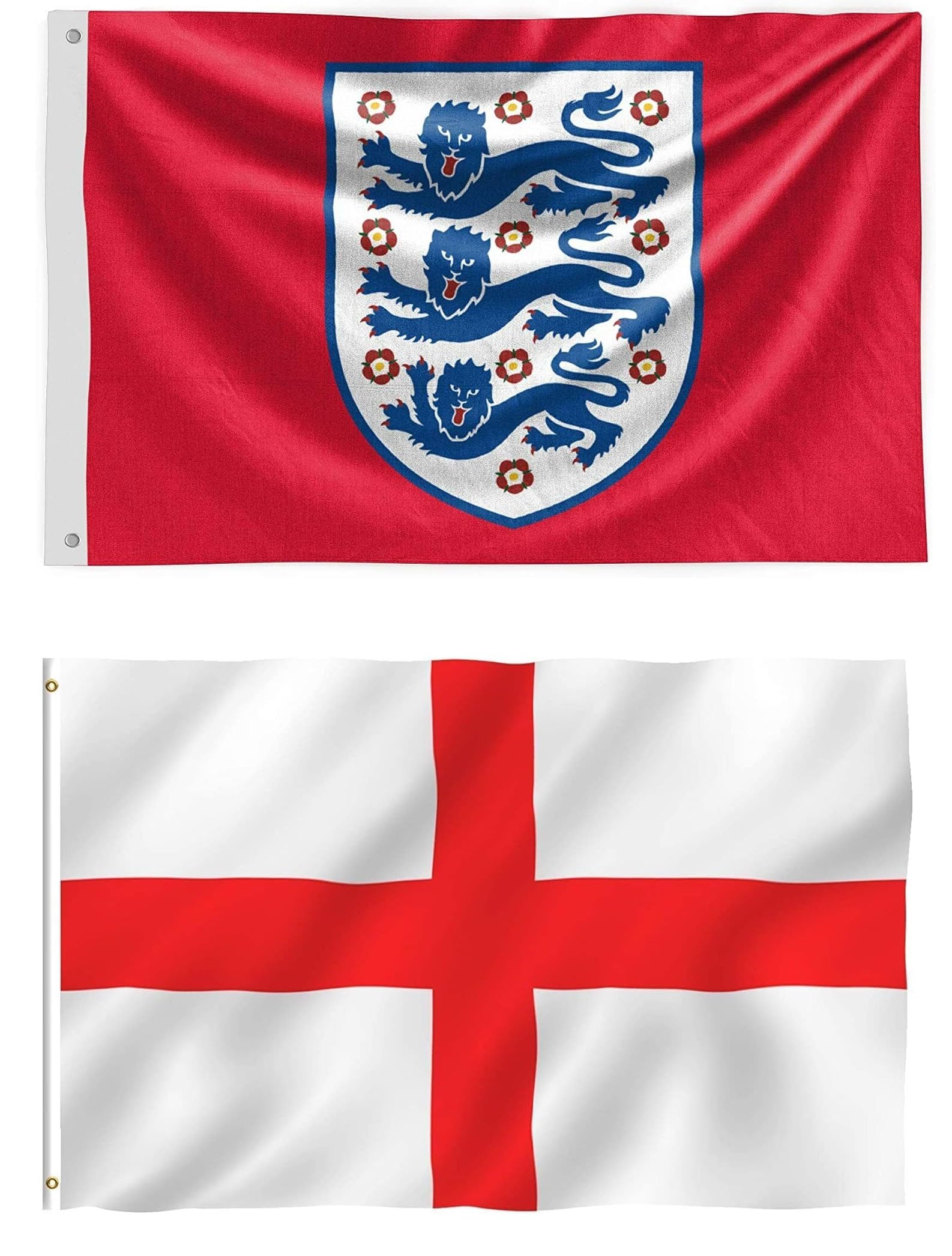 England Football Flags, 5ft x 3ft, with Eyelets, Set of 2, Lion and St George Designs