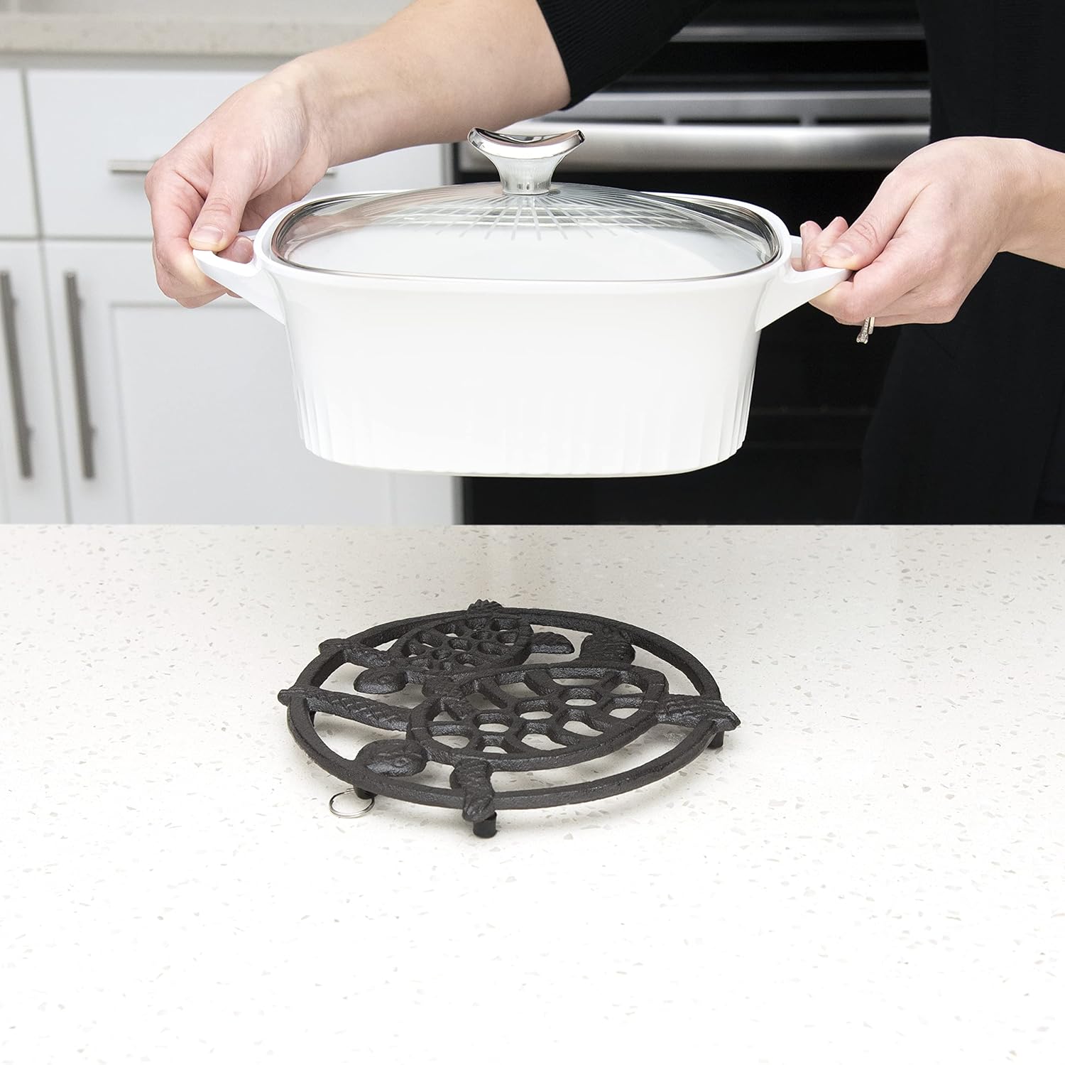 Bundle – 2 Items: GASARÉ, 1 Octopus Design, 1 Turtle Design, Cast Iron Trivets for Hot Dishes, Pots, and Pans, Metal Trivet, Rubber Feet Caps, Ring Hanger, Brown