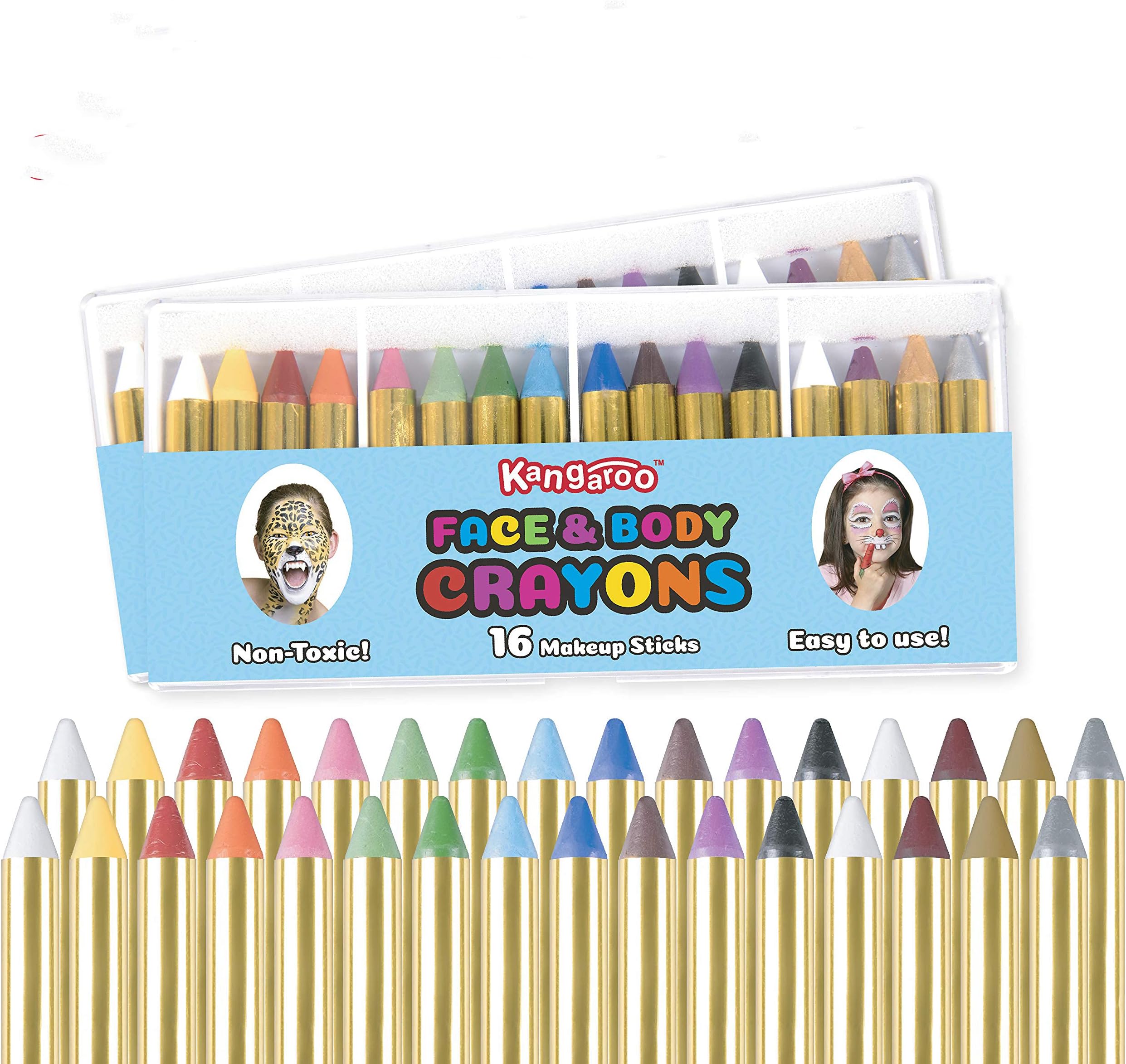 Kangaroo Face Paint Kit and Body Paint - Makeup Sticks and Markers - Rainbow Face Painting Kits - Washable Safe - Adults Kids Face Paint Crayons for Halloween Easter Parties Costumes Avatar - 32 Pens