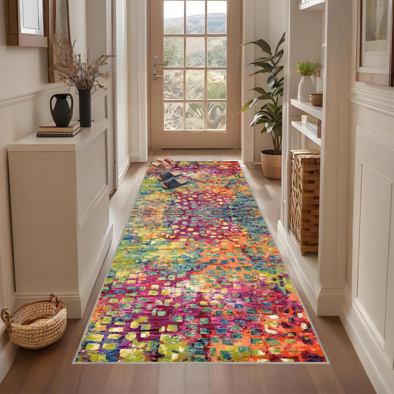 Qemgrste Long Runner Rug for Hallway Washable Carpet Runner Rug for Kitchen Non-Slip Entryway Runner Rug Hallway Hall Runner Narrow Rugs Absorbent Laundry Bedroom Room Rug Runner 90 x 230 cm