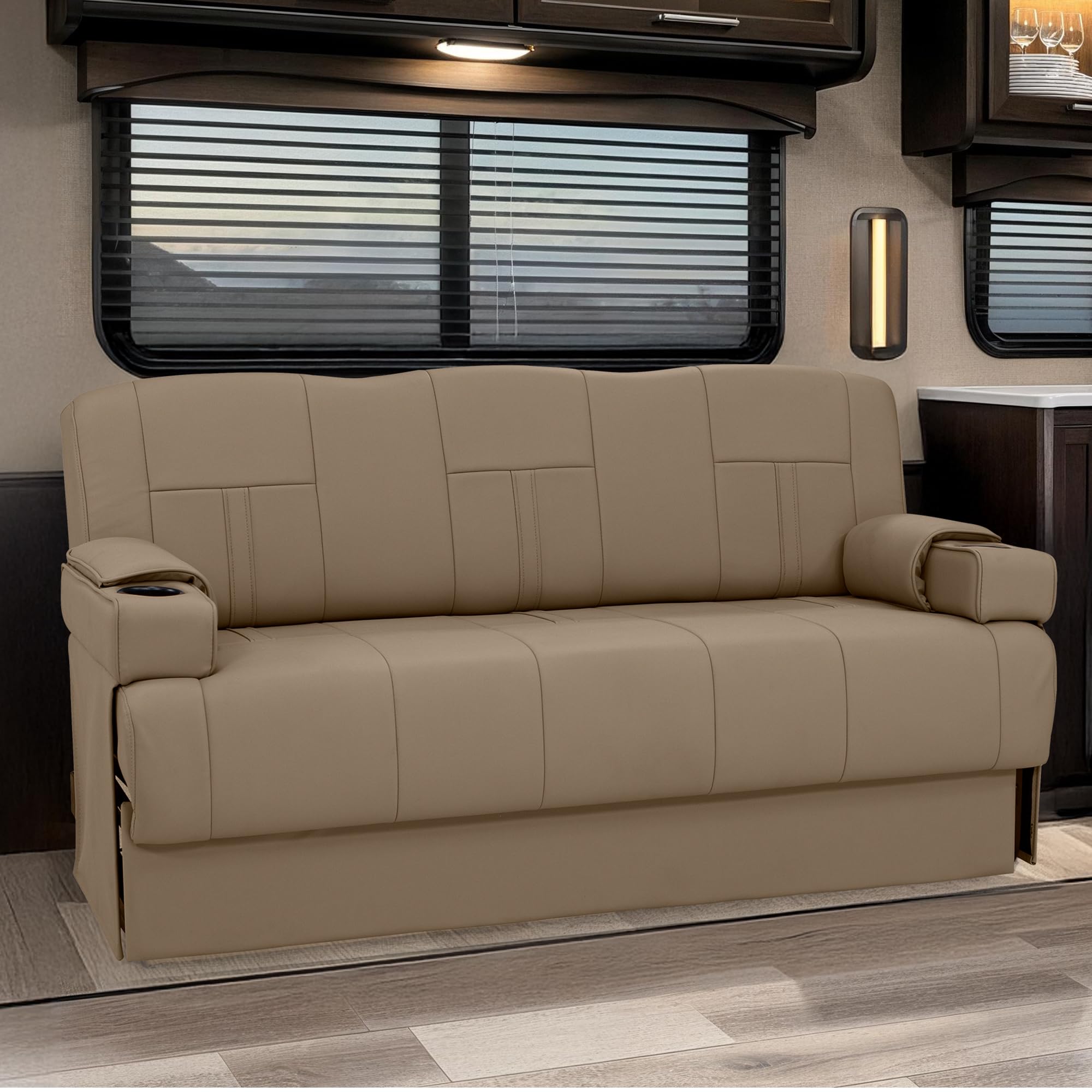 Qualitex Ethos SL RV Sofa Bed, 68" Wide, Ultimate Leather, Light Sand