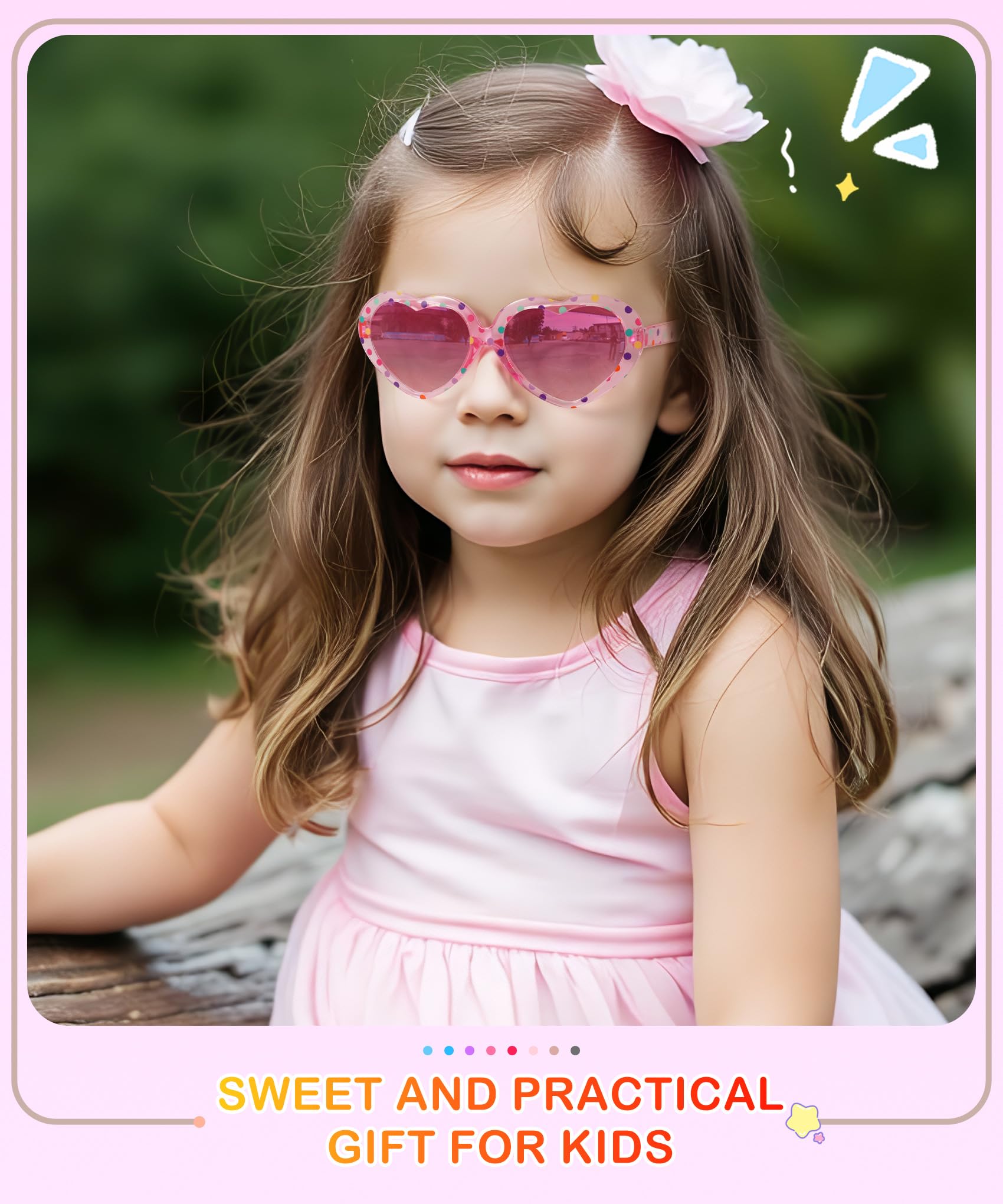 NSSIW Lentes de sol polarizados para niños con forma de corazón: lentes de sol para niños pequeños con protección UV para niñas, jóvenes, niños, paquete de 3 a 12 años