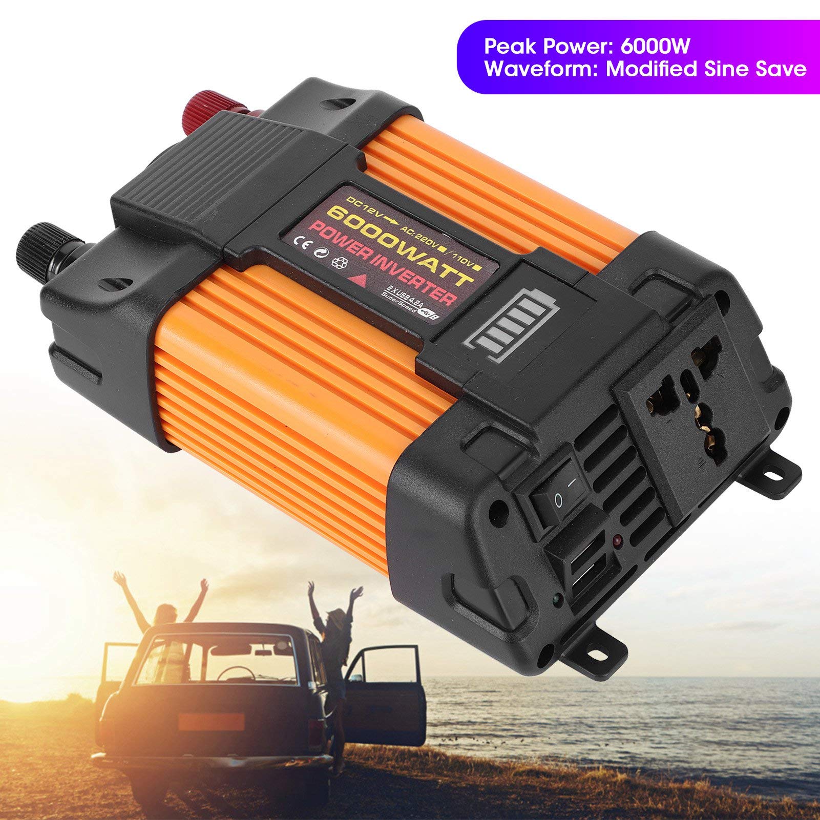 Inversor de Coche, Adaptador Convertidor de Potencia Sinusoidal Modificado USB Dual, Cargador de Transformador de 600 W (DC12V AC220V) Apto para Coche, RV, Camión, Barco, Viajes