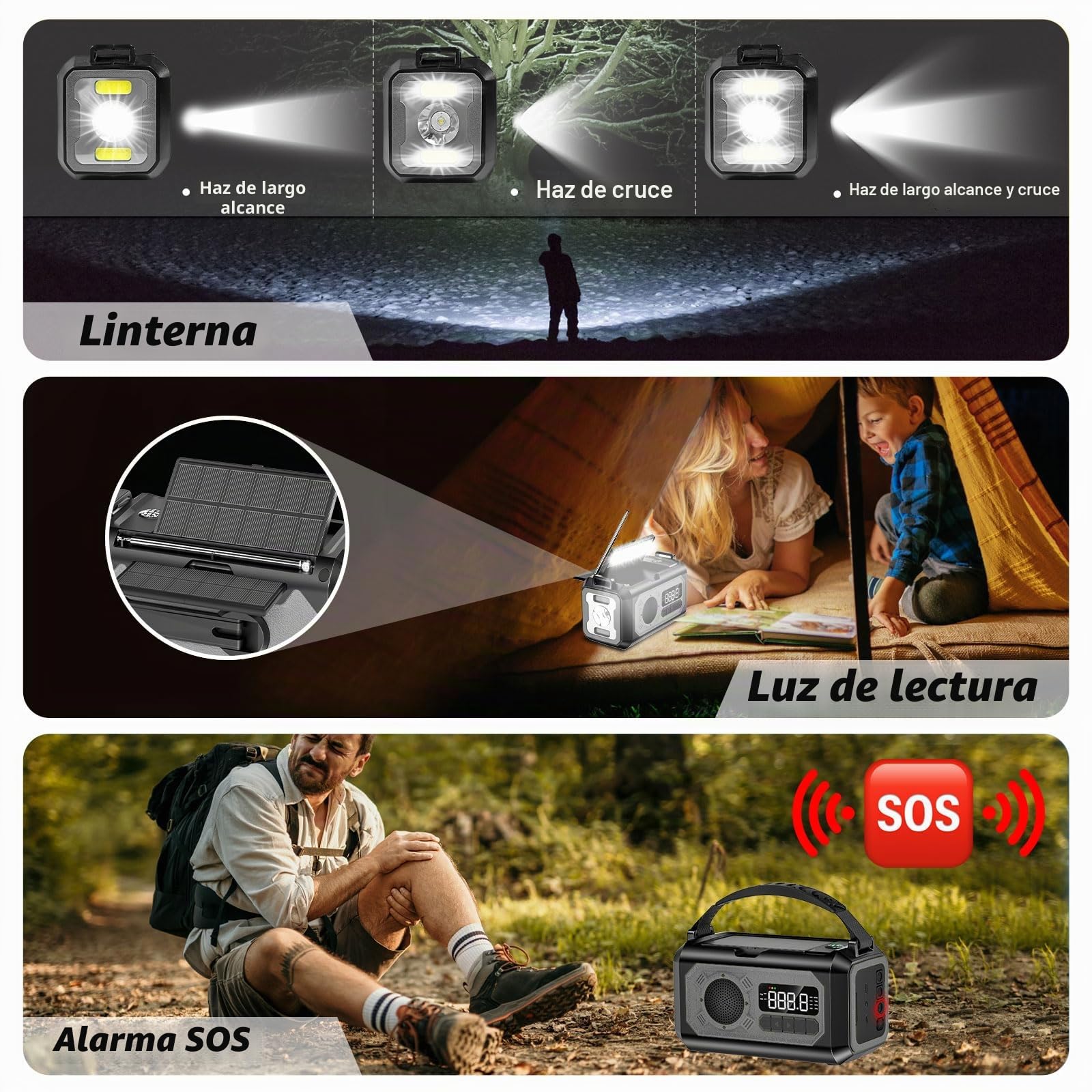 Wholede 12000mAh Radio Manivela, Am/FM Radio Portátil de Emergencia con Cargador para Móvil Radios Solar Kit de Emergencia Dinamo con Linterna SOS Alarma para Camping, Ourdoor