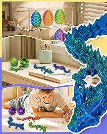 TBOLINE 4PCS 3D Printed Dragon Egg, Christmas Stocking Stuffers for Kids, Articulated Crystal Animals Fidget Toy