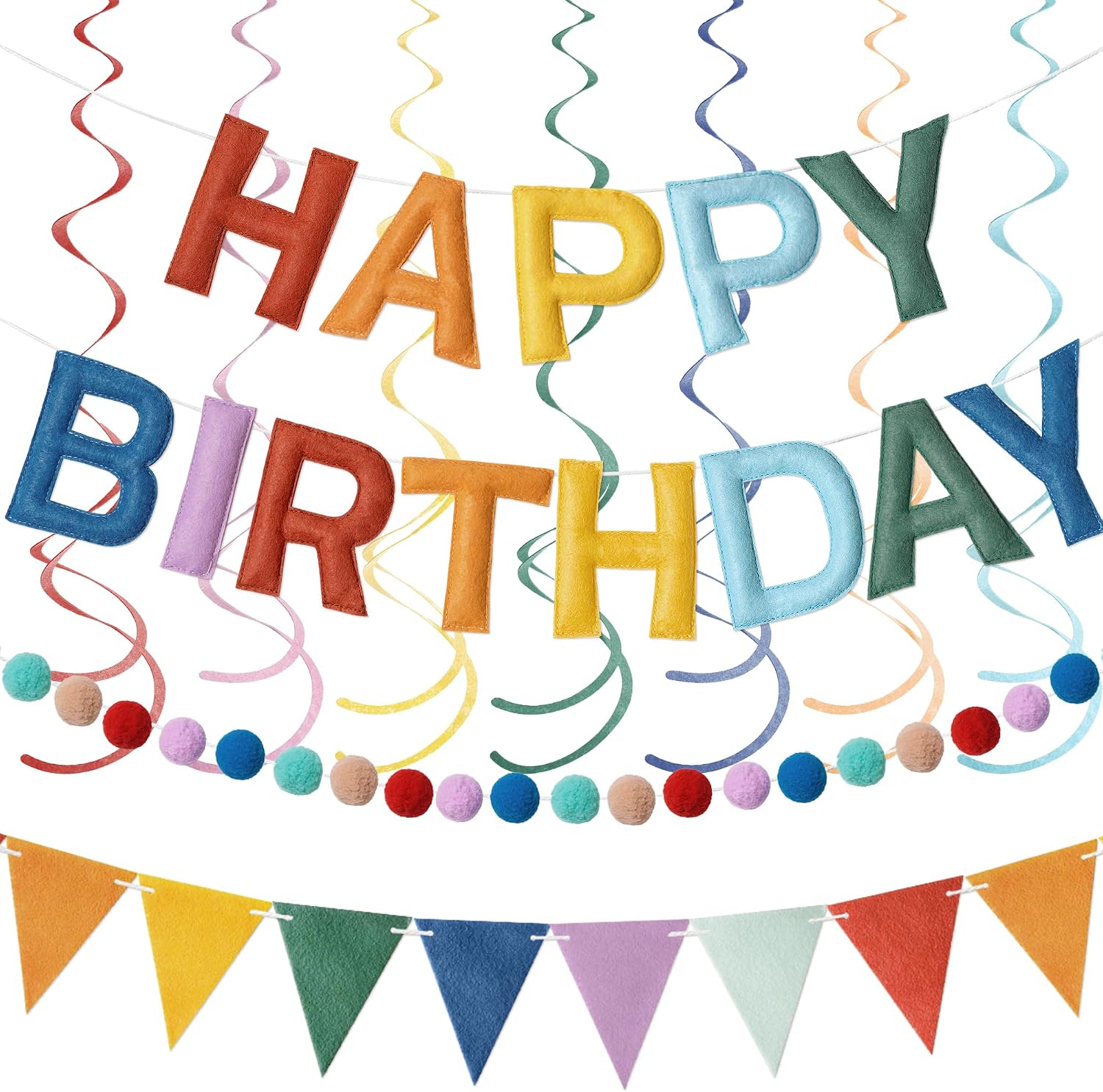Kriyokiaa Pastel Happy Birthday Banner Set with Pom Pom Garland