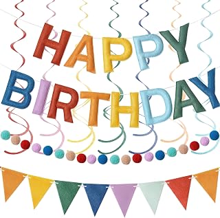 Kriyokiaa Retro Boho Rainbow Happy Birthday Banner Set with Garland