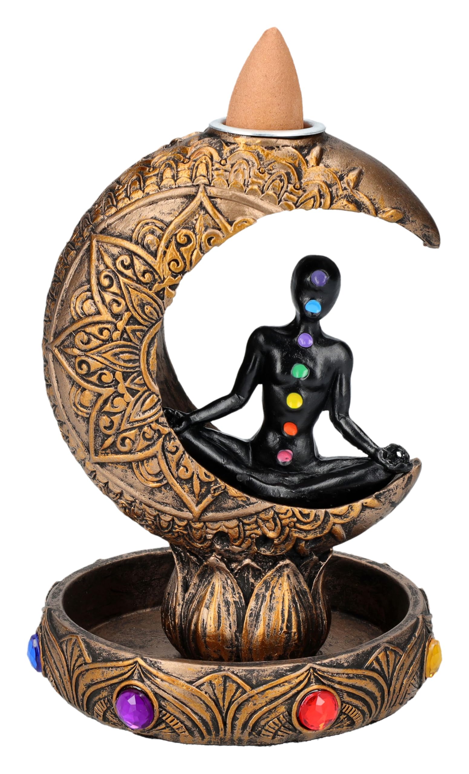 Esperienza di affumicatura spirituale: Chakra Luna Backflow supporto per incenso con 7 colori, 10 cm, design Lotus