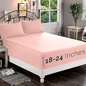 Elegant Comfort 1500 Premium Quality Fitted Sheet Ultra Soft 18-24 Inch Extra Deep Pocket - Single Fitted Sheet for High Mattress - Wrinkle Free with Smart Storage Pockets, King, Blush