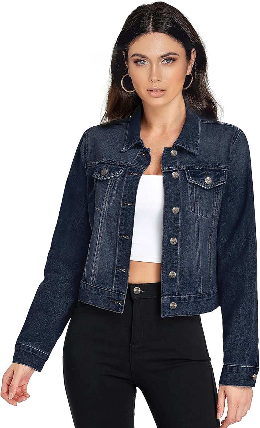 Hybrid & Company Women's Long Sleeve Denim Jackets Basic Button Down Jean Jacket with Pockets