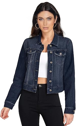 Hybrid & Company Women's Long Sleeve Denim Jackets Basic Button