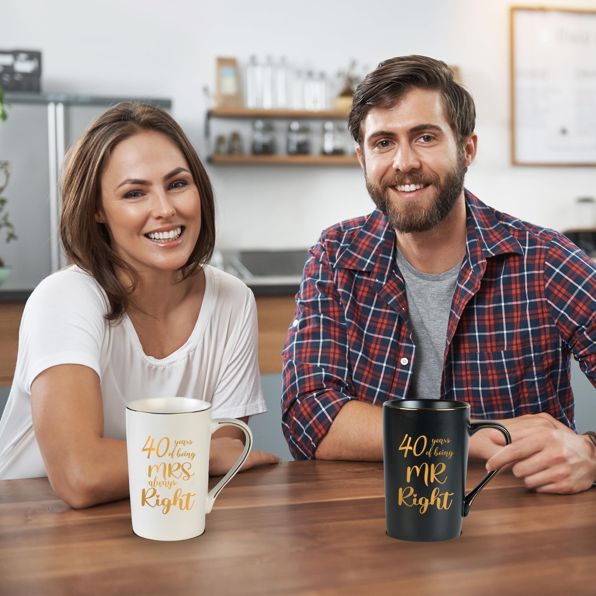 40th Wedding Gifts, 40th Anniversary Engagement Gift Ideas, 40 Years of Being Mr & Mrs Always Right Mug Set, Wedding Gifts Ideas for Couple Parents, 14 Oz with Lids and Gift Box
