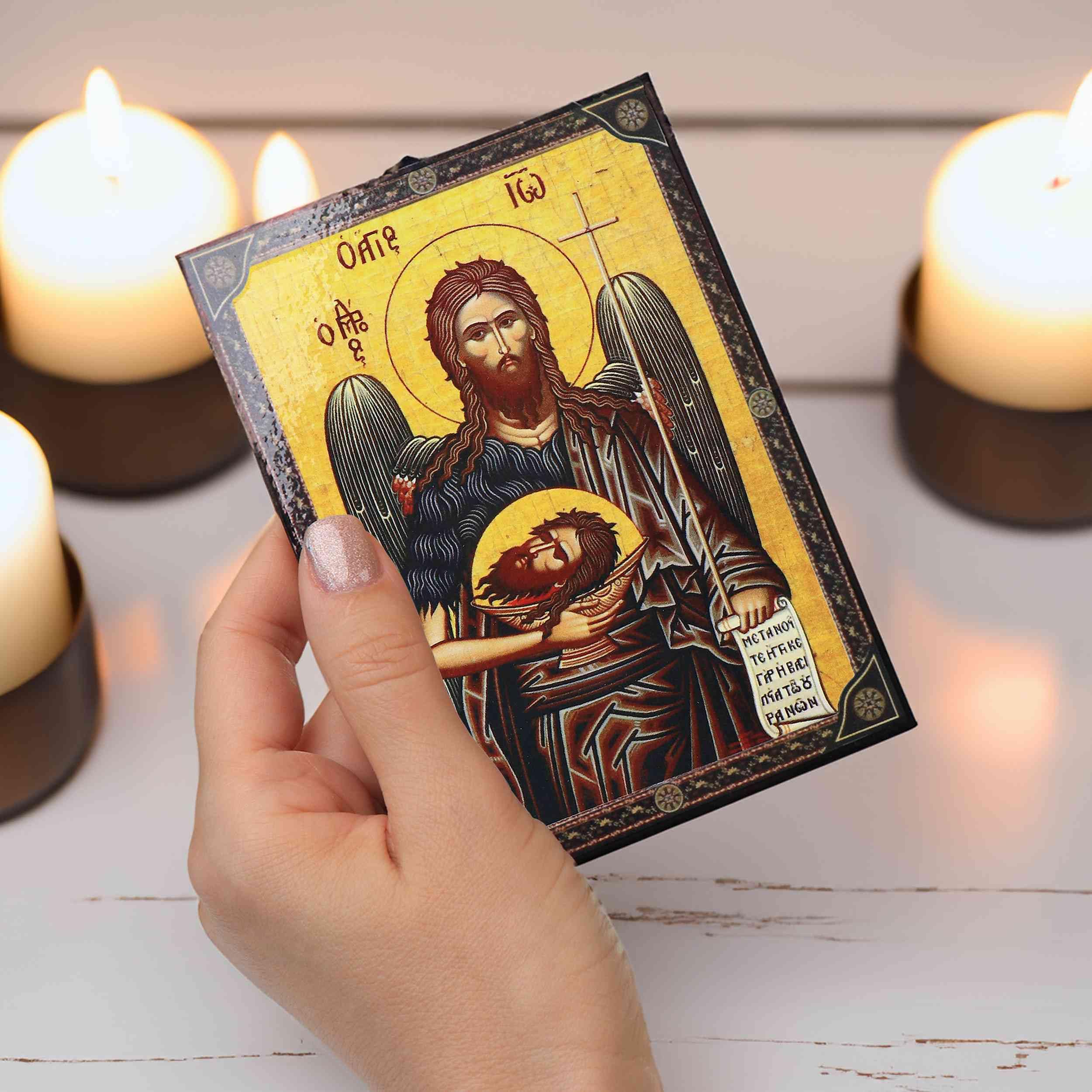 NKlaus Icona Giovanni Battista, 9,7 x 13,5 x 1,2 cm, icona cristiana ortodossa dalla Grecia 1020