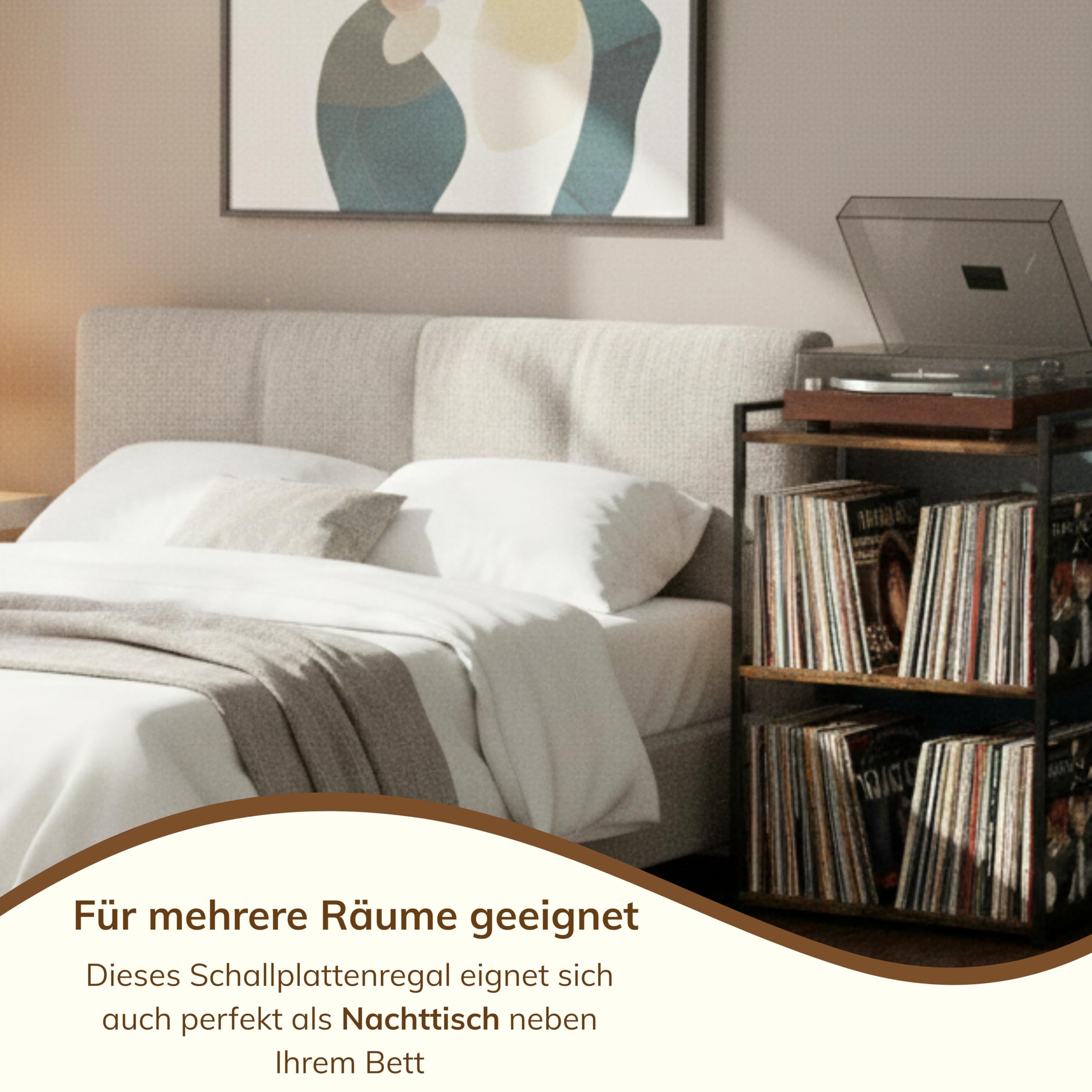 ACAZA Vinyl-Schrank – für Plattenspieler – 48 x 38 x 80 cm – Braun Vintage – Design Holz MDF – Aufbewahrungssystem Vinyl – Halterung LP – Schallplattenregal – Schallplattenschrank