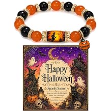 2026 Limited Edition Halloween Bracelet for Women, Spooky Beaded Stretch Bracelet with Bat Ghost Pumpkin Charm With Halloween Greeting Card Witch Party Jewelry Gift