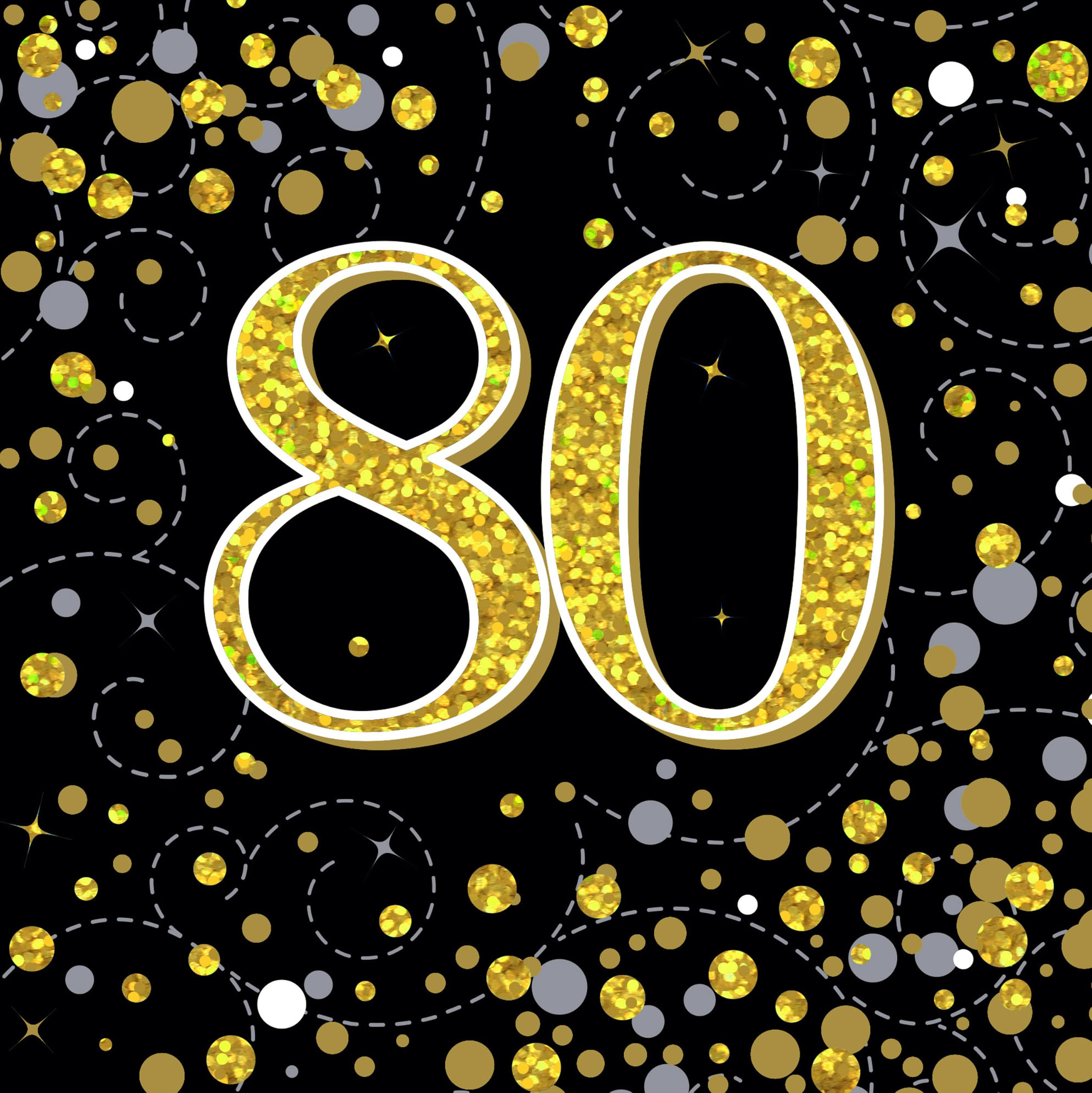 Age 80 Napkins Happy 80th Birthday Hologrphic Black and Gold Napkins Foil Shiny Recyclable Party Tableware