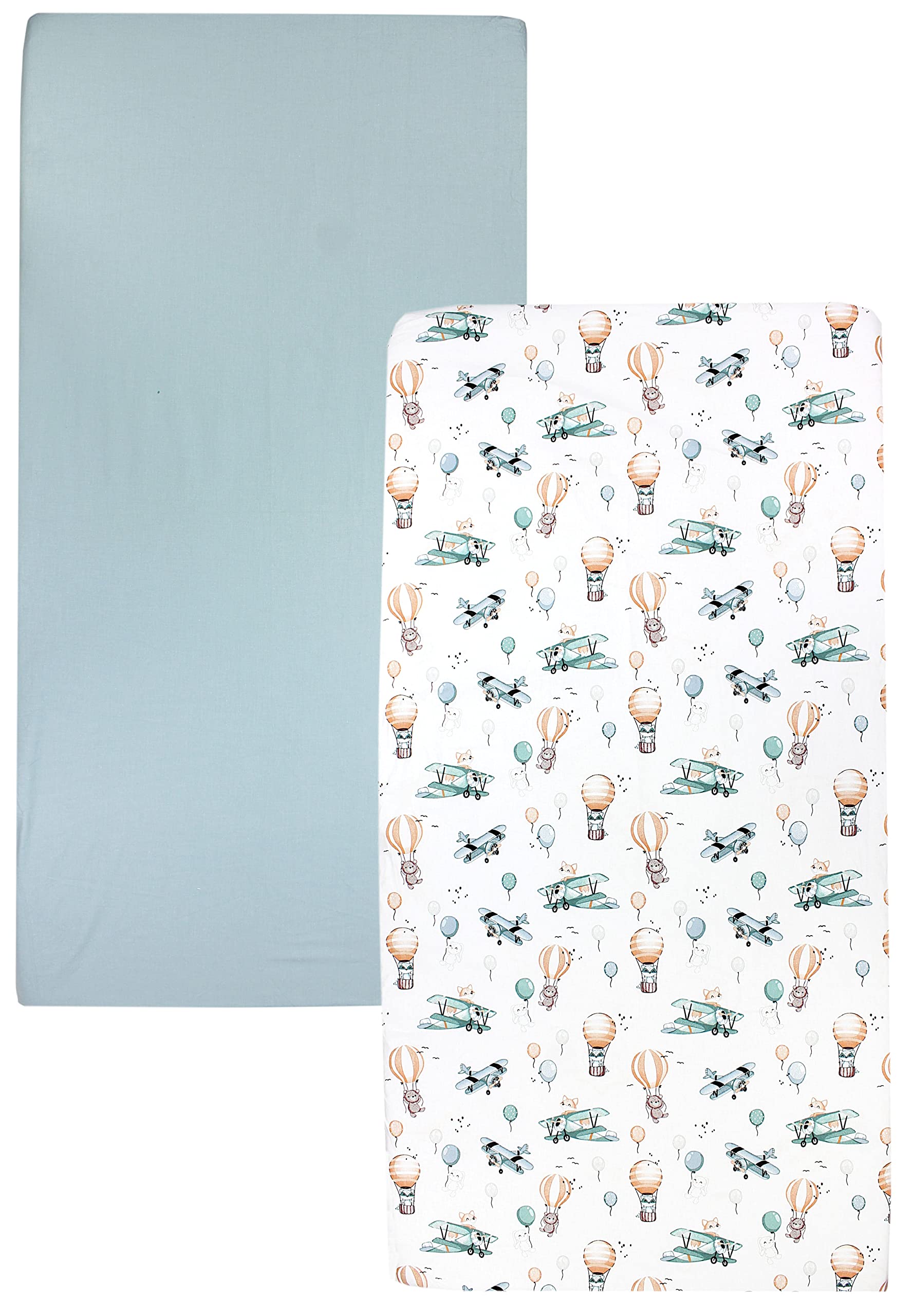 TupTam Lenzuolo per Bambini Bambino Confezione da 2, Volpi su un aereo/Verde, 90 x 200 cm - 3