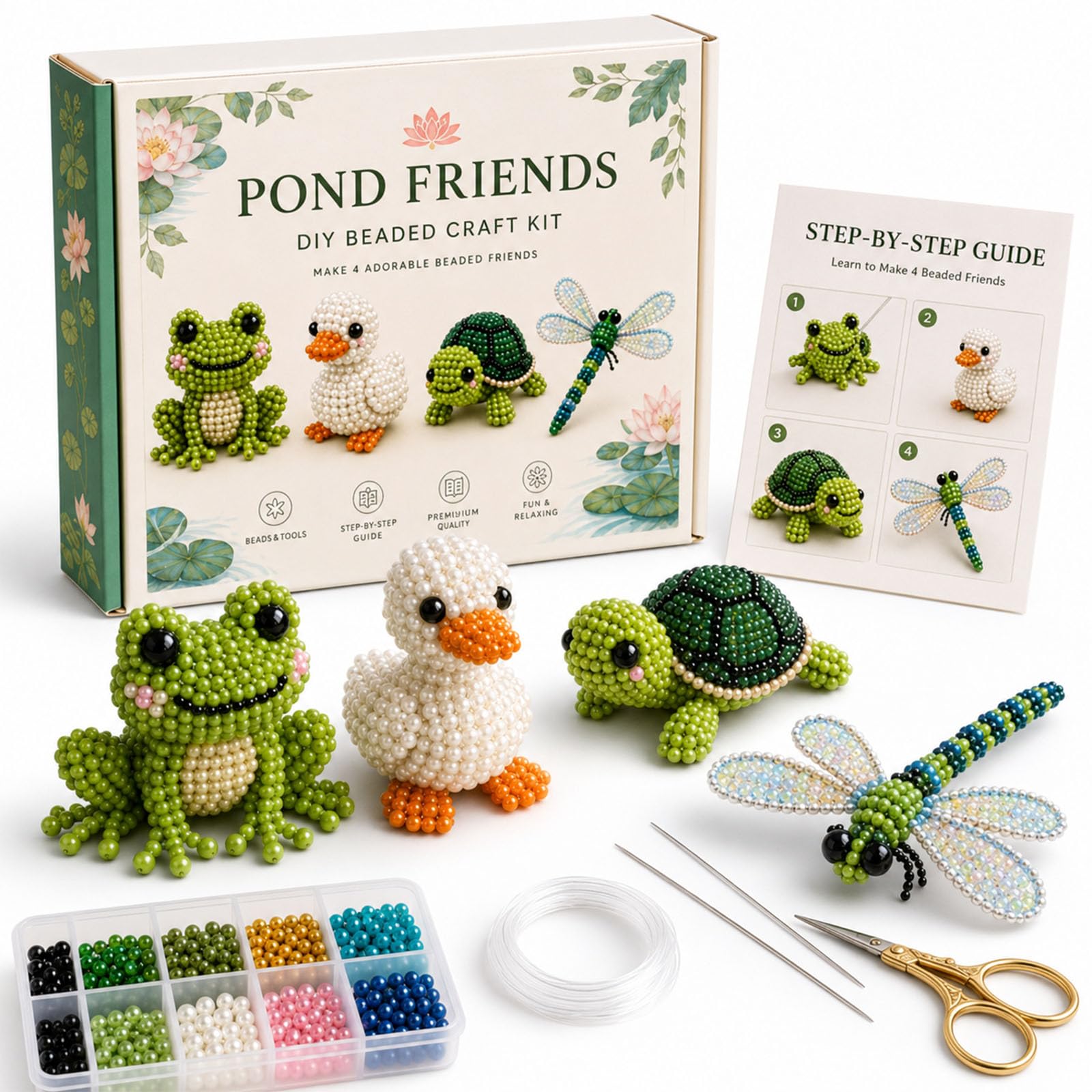 Liocwocne Tiny 3D Beaded Animal DIY Kit, Cute Bird and Animals Bead Making Set with Instructions, Handmade Beadwork Embroidery Art Craft Kits, Creative Jewelry Gift for Adults Teens (Green)