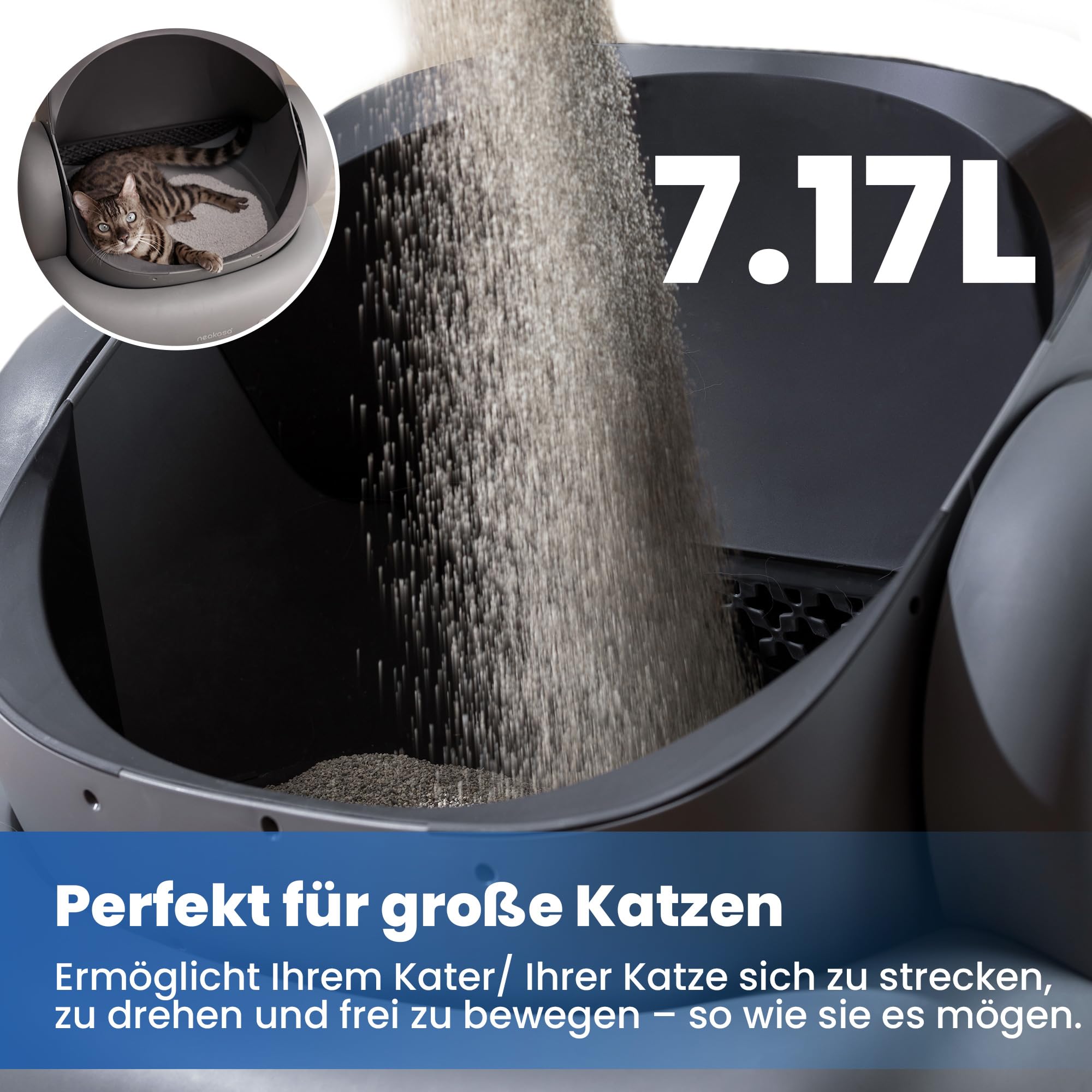 Neakasa M1 Plus Selbstreinigende Katzentoilette mit offenes Design, XXL Kapazität Katzenklo, App-Steuerung, sicher, geruchsfrei und hygienisch, mit Katzenstreu Matte, Cat Litter Box für mehrere Katzen