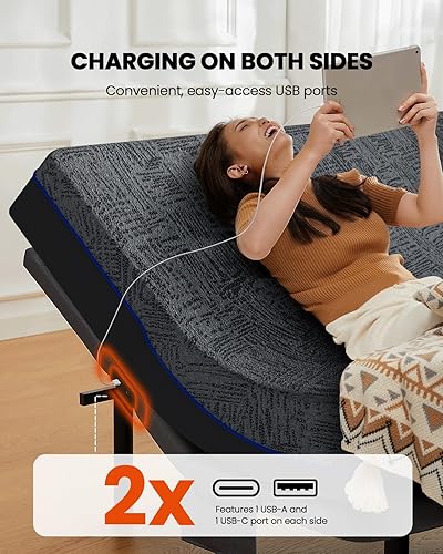 Miniatura 5 de Amada Split King - Marco de cama ajustable y juego de colchón de espuma viscoelástica de gel refrescante de 14 pulgadas, masaje, inclinación de