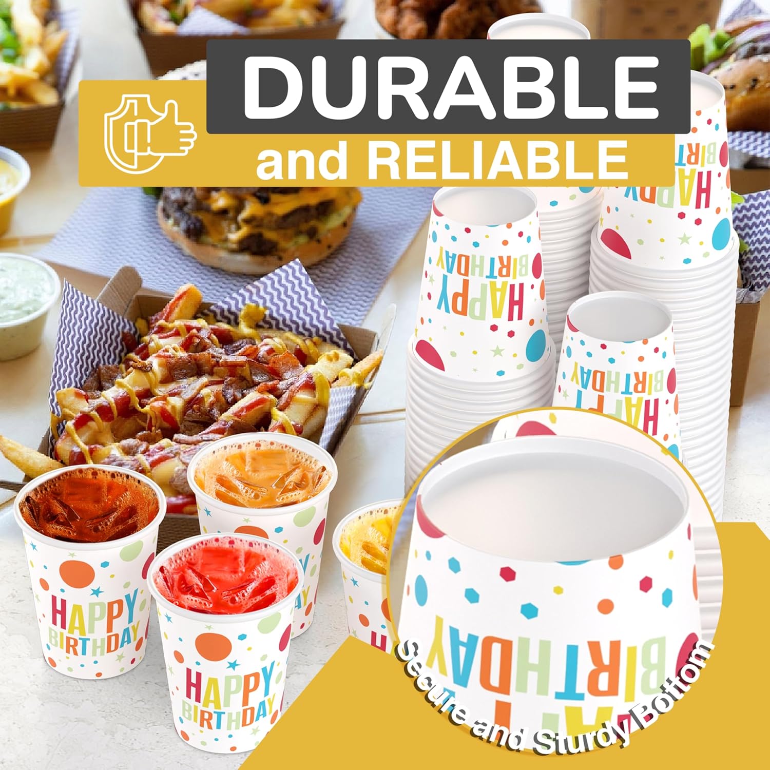 Party Solids Birthday Paper Cups 9 oz Durable Disposable Cups 1000 Paper Tumblers for Hot Drinks and Cold Drinks Thick 280 GSM Hot Cup for Tea & Coffee Cup To Go Fun Colors for Parties & Events