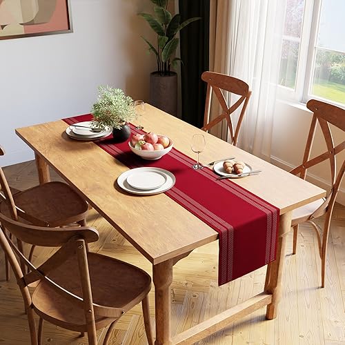 Vista 81 de Encasa XO Camino de mesa de comedor de 13 x 98 pulgadas Algodón acanalado fino teñido con hilo Rojo sólido para mesa de comedor, decoración