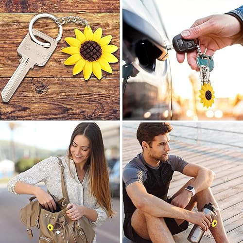 Miniatura 4 de WILLBOND 36 llaveros de girasol, colgantes, mochila, colgante, botón de girasol, llavero para fiesta de cumpleaños de verano