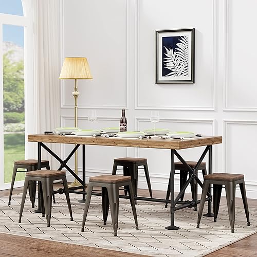 Miniatura 2 de Andeworld Juego de 4 taburetes de 18 pulgadas, sillas de comedor de metal industrial con asiento de madera, taburetes cortos de cocina apilables 18