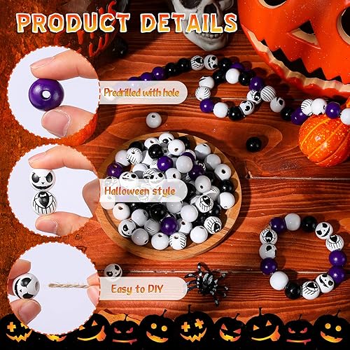 Miniatura 3 de Vicenpal 150 cuentas de madera para manualidades, cuentas redondas de madera de colores para hacer joyas fantasmas, pulseras de granja, accesorios