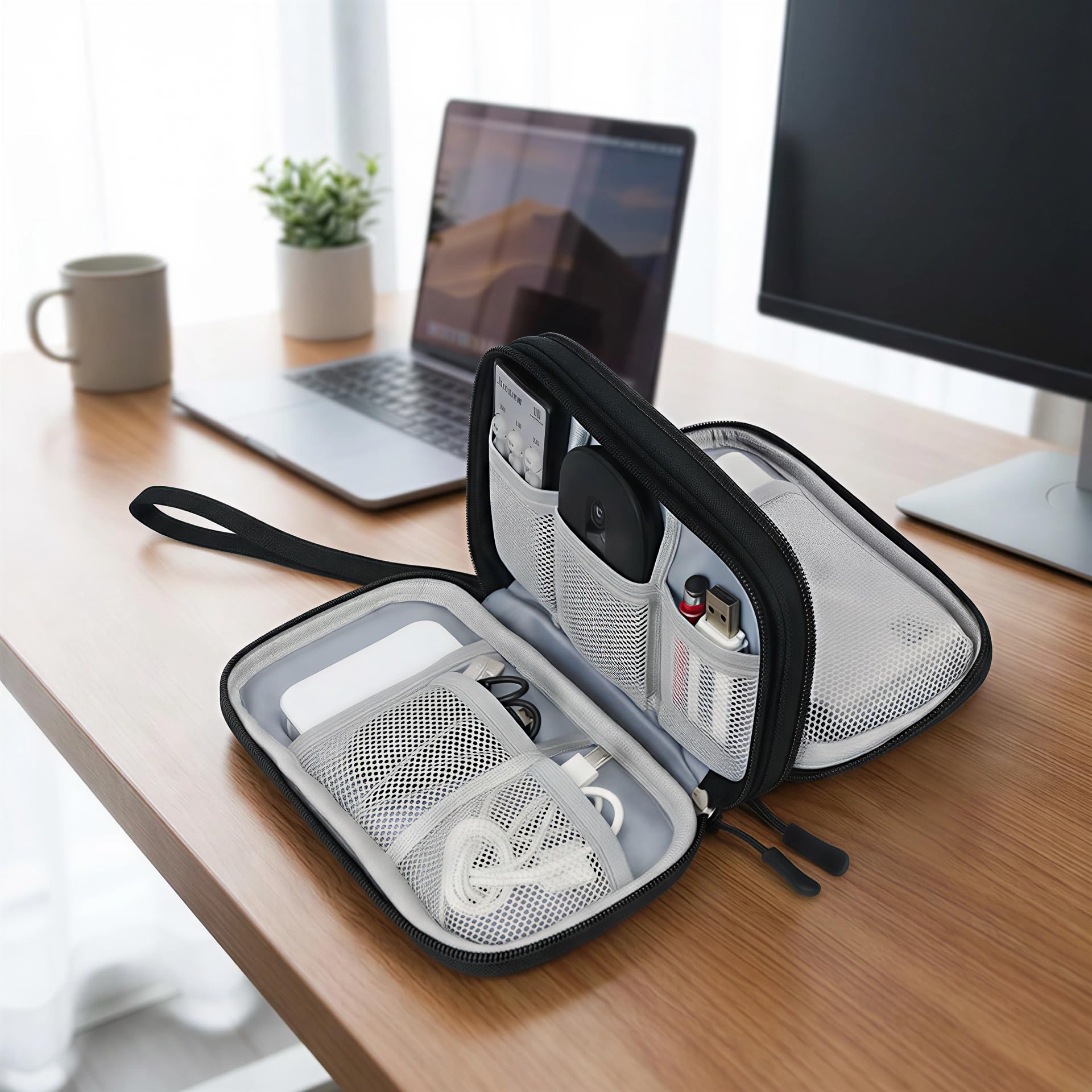 Travel Cable Organizer Pouch, Electronic Accessories Carry Case Portable Waterproof Double Layers All in One Storage Bag for Cord Charger Phone