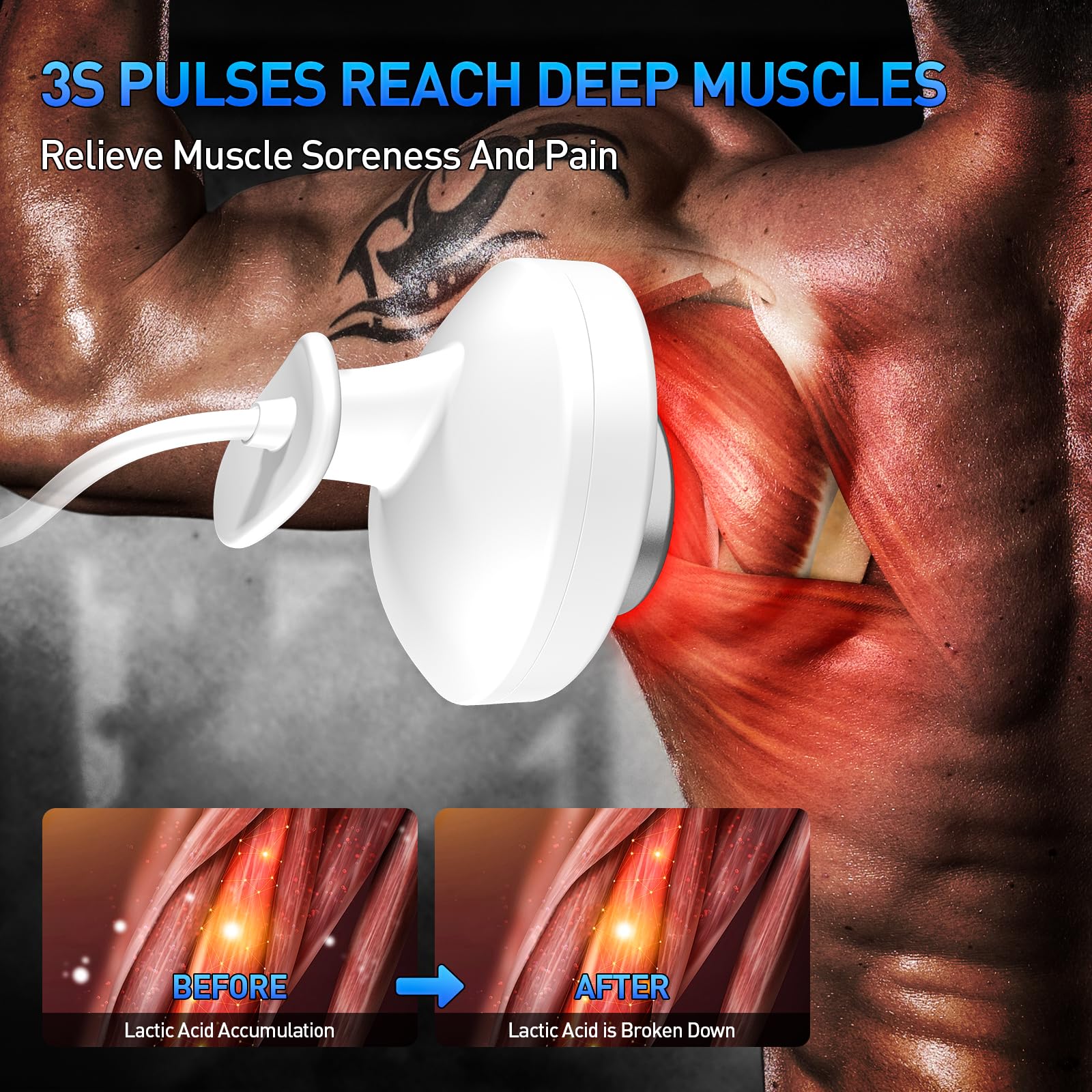 Appareil de massage portable à ultrasons pour soulager les muscles et les articulations, 5 niveaux de réglage, appareil de massage de physiothérapie à ultrasons pour usage domestique (Blanc 03F)