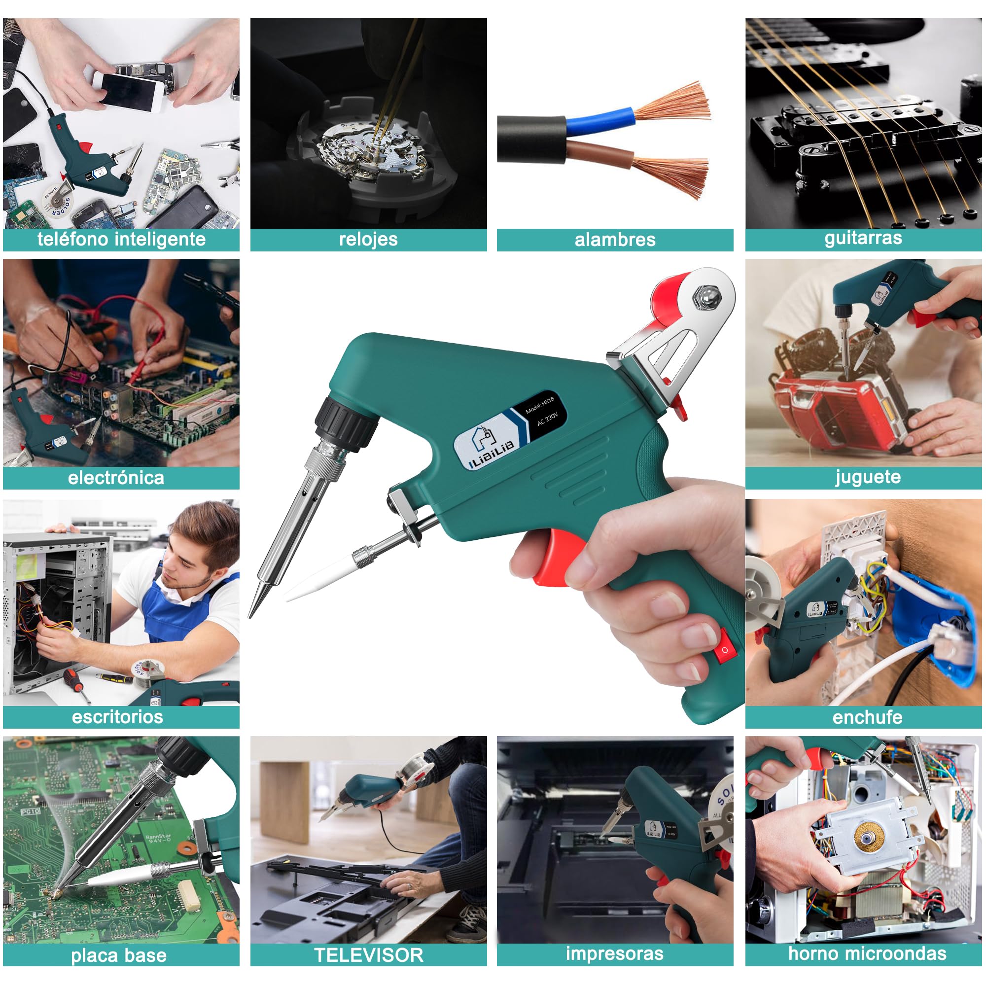 Soldador de Estaño, ILIBILIB 60W Kit de Pistola de Soldadura con 5 Puntas, Alambre de Soldadura, Fundente, Kit de Soldador de Operación con una Sola Mano para Soldar y Reparar