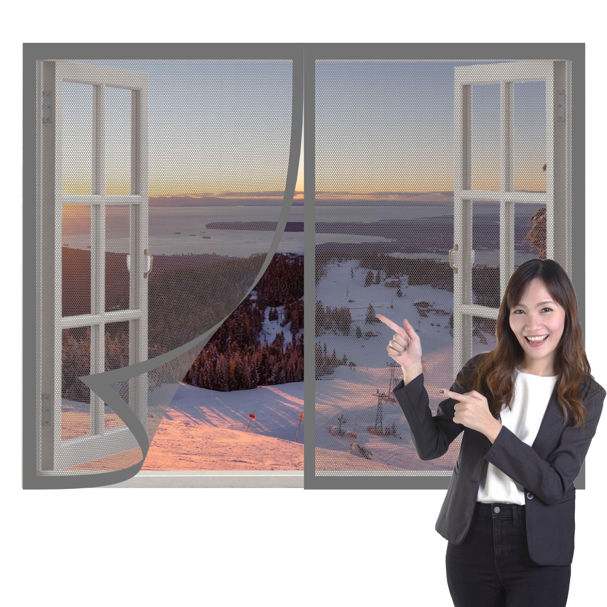 Magnetic Fly Screen Window 135 x 115 cm with Selfadhesive Selfadhesive Window Guard Screen Excellent Ventilation While Blocking Bugs for Windows Doors and Patio Screens, Grey