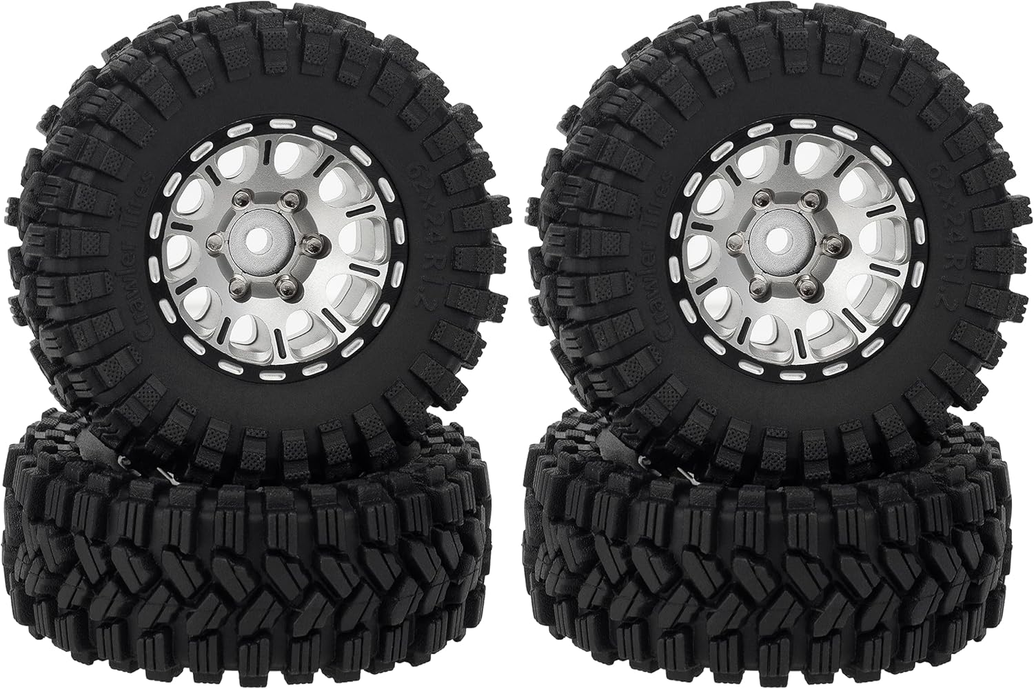 MEUS RACING 1.2 Beadlock Wheels Tires Set Brass Rim for TRX4M SCX24 FCX24 AX24 1/24 1/18 RC Crawler Car, Negative 4mm 42g (Silver Model C)