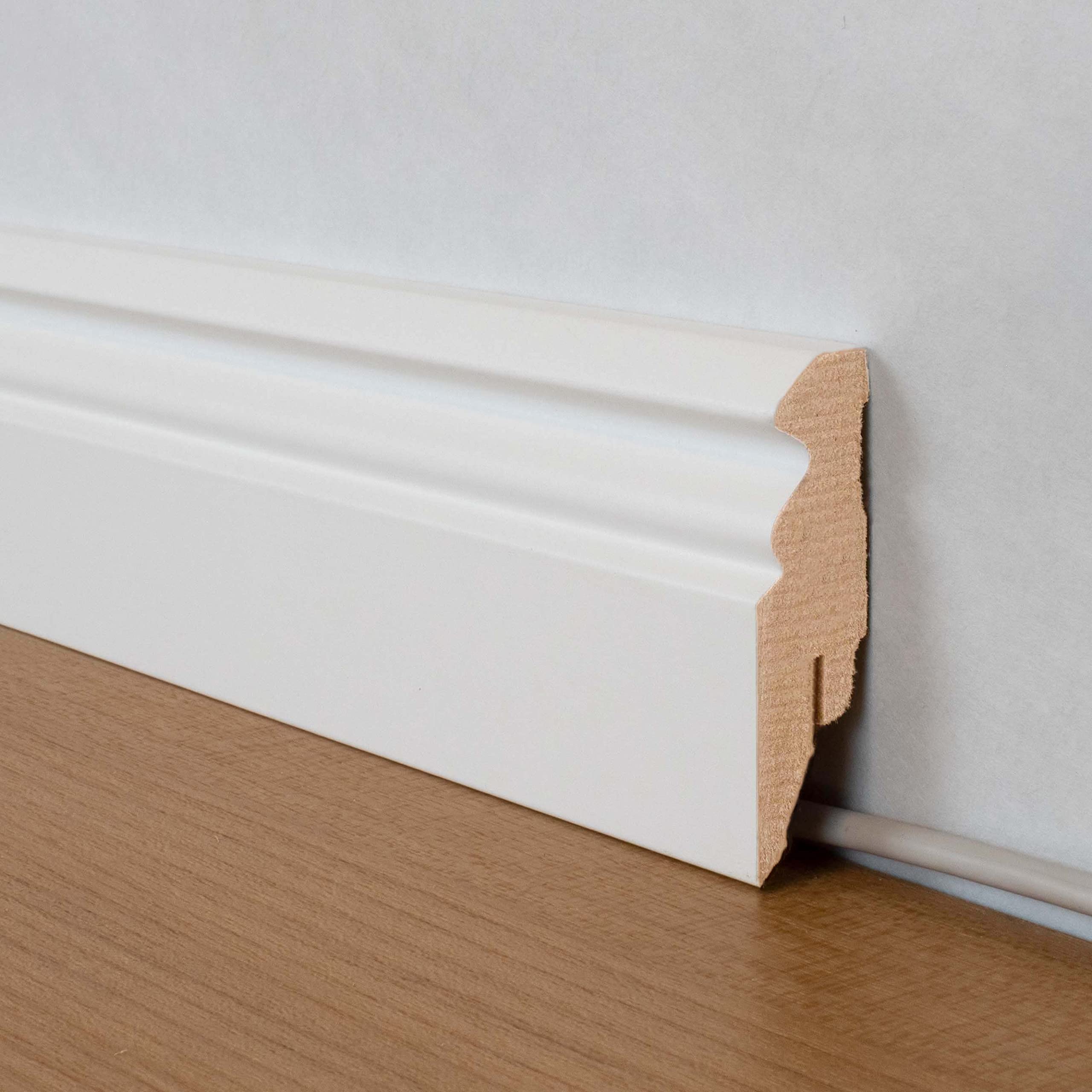 PROVISTON Battiscopa bianco | 16 x 58 x 2500 mm | MDF | profilo hamburger | battiscopa | confezione risparmio 25 m